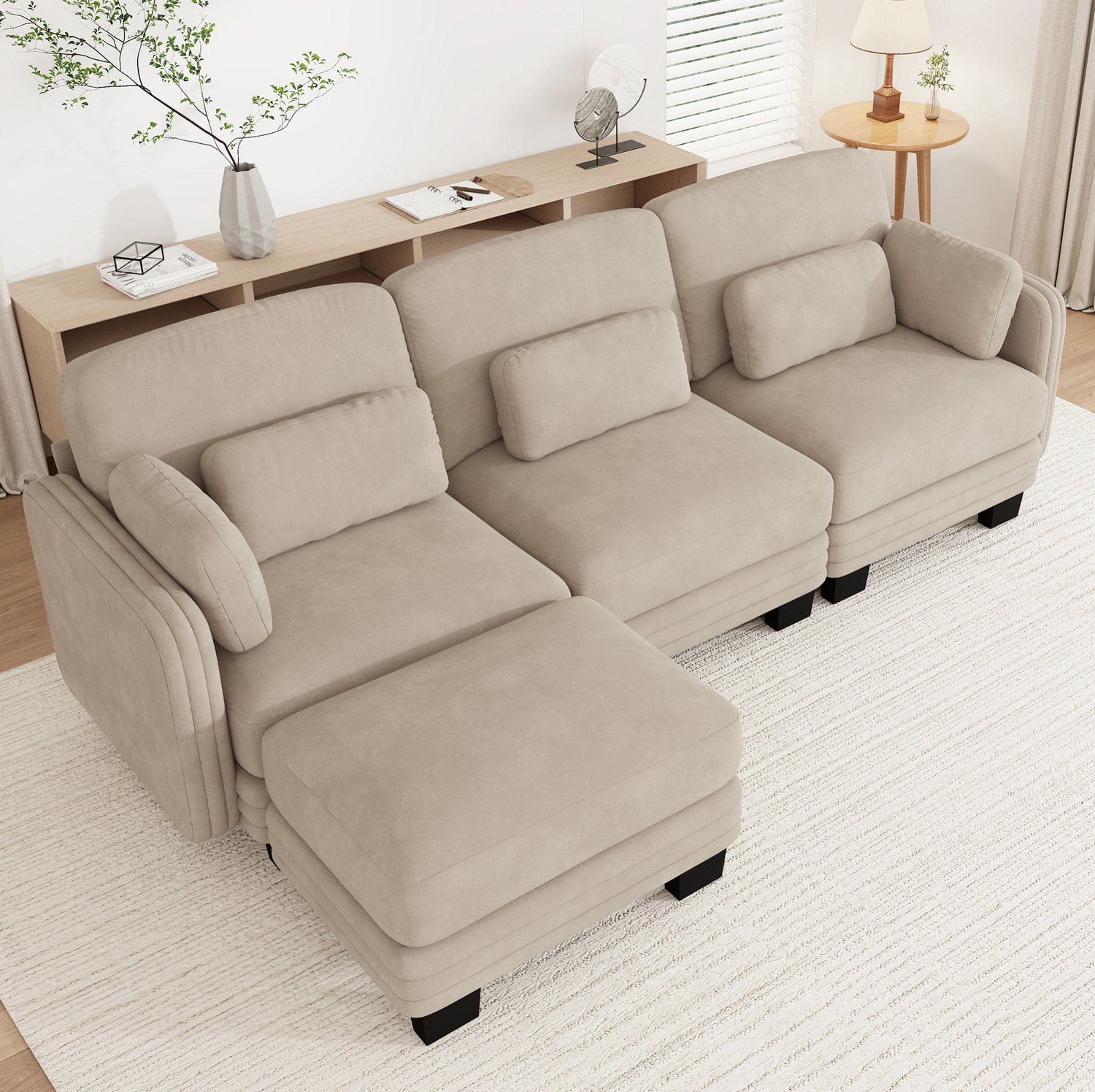 STILVORA Hoekbank 253 x 143 x 88 cm - Modulaire 3-Zits met Voetenbank - Voor Woonkamer en Appartement - Chenille - Lichtbruin