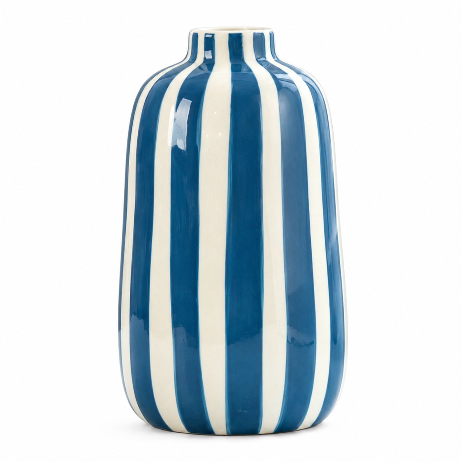 SWGOTA Keramische vaas met blauwe en witte strepen - Groot model met glanzende afwerking en korte hals - Voor eettafel, hal of boekenkast