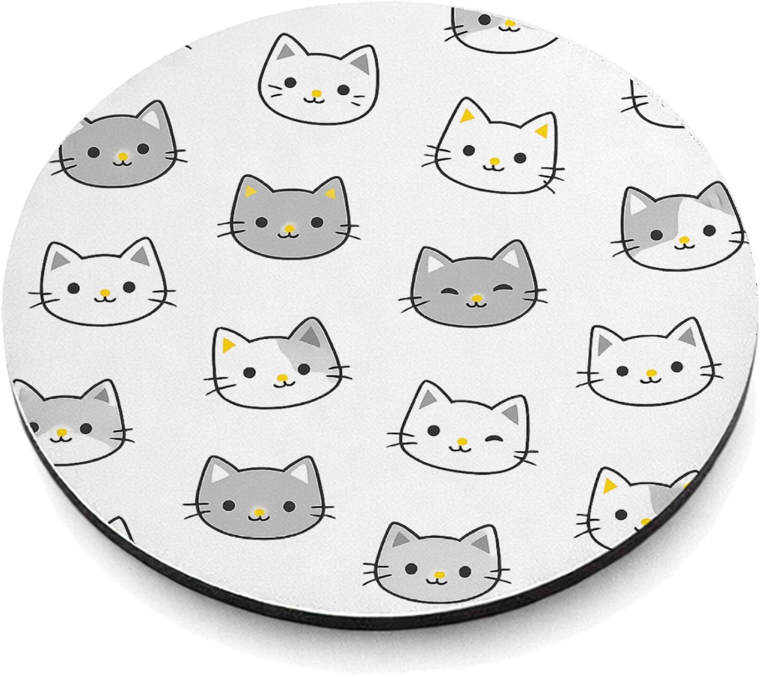 Mr Cadeautjes MDF magnetische fotolijst rond Ø 9,5 - design Herhalend patroon van vrolijke hondenkoppen met verschillend | cadeau Wit