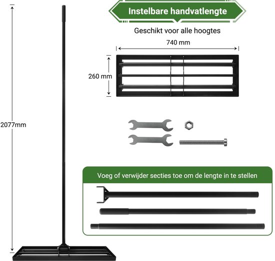 Egaliseerhark - 76x25 cm - A3 Staal - Verstelbare Steel 207 cm — afbeelding 3