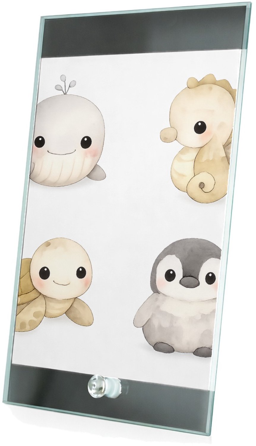 Mr Cadeautjes Glasframe 15 x 23 - design Pastel zeedierenportretten met minimalistische witte ruimte | cadeau