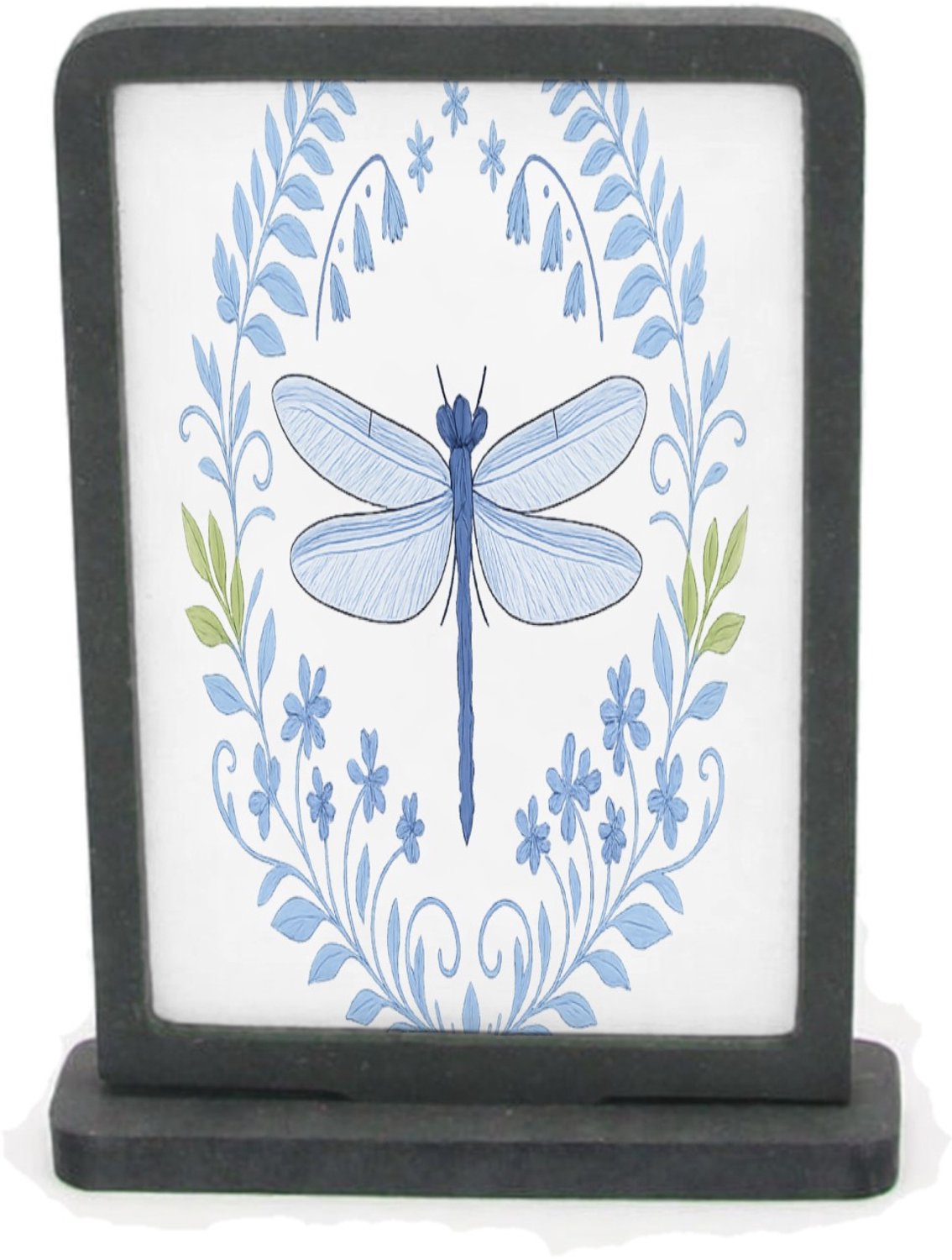 Mr Cadeautjes Houten fotolijst rechthoek met MDF inleg - design Serene bosrand met libellen en varens in een verfijnd blauw| cadeau Wit