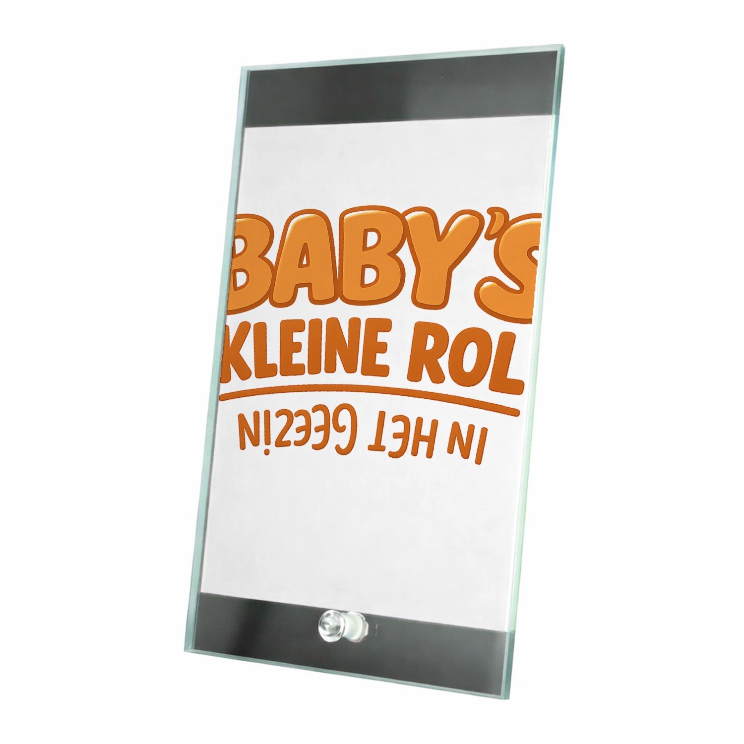 Mr Cadeautjes Glasframe 15 x 23 - design Humoristische babyboodschap met omgekeerde typografie | cadeau Wit