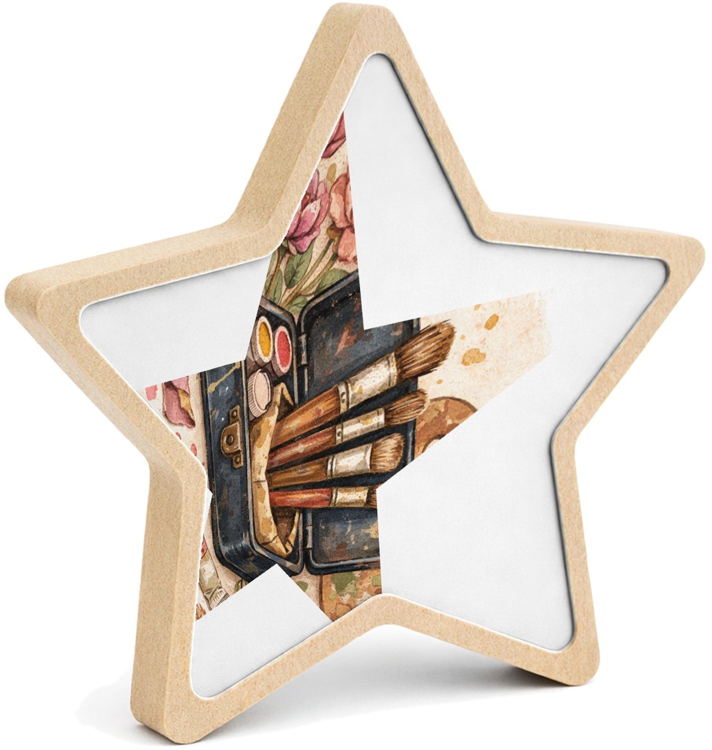 Mr Cadeautjes MDF fotolijst ster 14 x 13,5 - design Romantische hobbyprint met een centraal retro-object en loss | cadeau Wit
