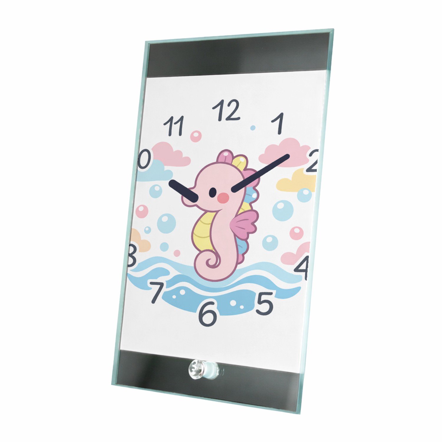 Mr Cadeautjes Glasframe 15 x 23 - design Onderwaterklok met een schattige zeepaardje-illustratie | cadeau Wit
