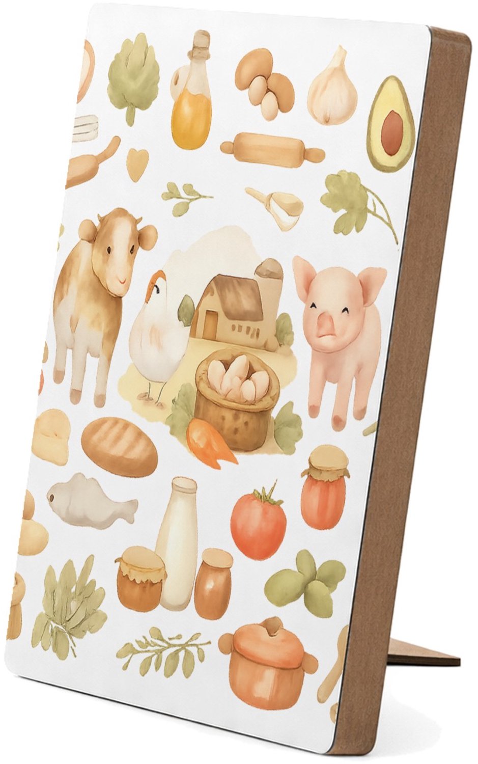 Mr Cadeautjes Glasframe/MDF 12,7 x 17,8 - design Keukenalfabet met fruit, groenten en bakgerei | cadeau Wit