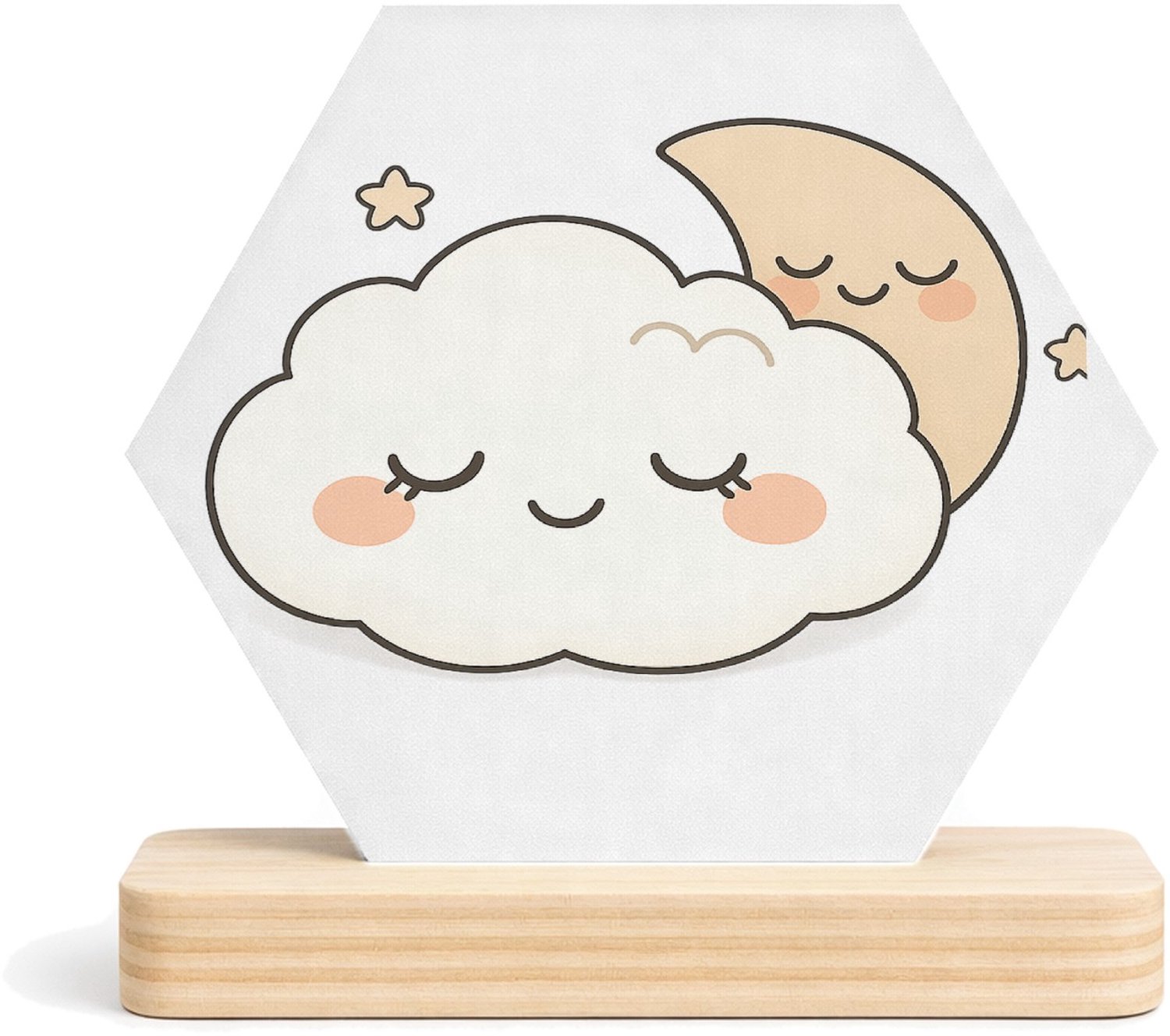 Mr Cadeautjes MDF fotolijst/inleg hexagon 14 x 13 - design Rustige regenboogvrienden met gesloten ogen | cadeau Wit