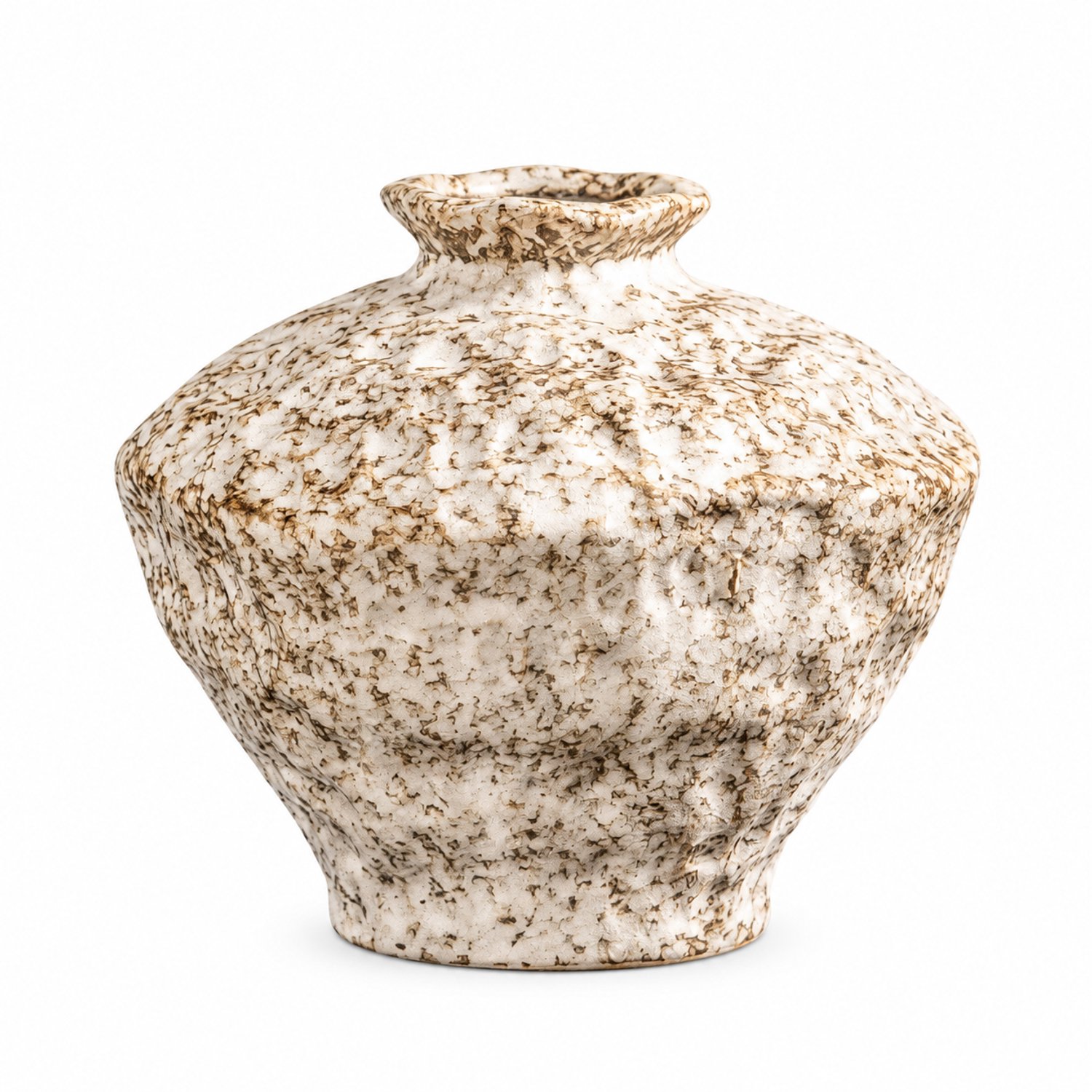 SWGOTA Keramische vaas in wabi-sabistijl met schotelvorm en wit-bruin patroon, 19 cm breed en 16,3 cm hoog, schuimverpakking