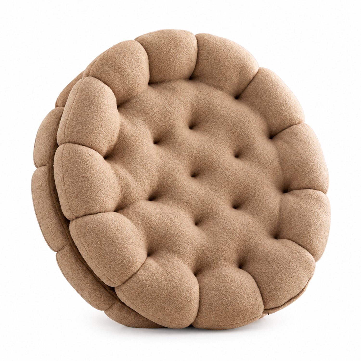 SWGOTA Rond pluche sierkussen in koekjesvorm, beige, diameter 35 cm, voor bank en bed