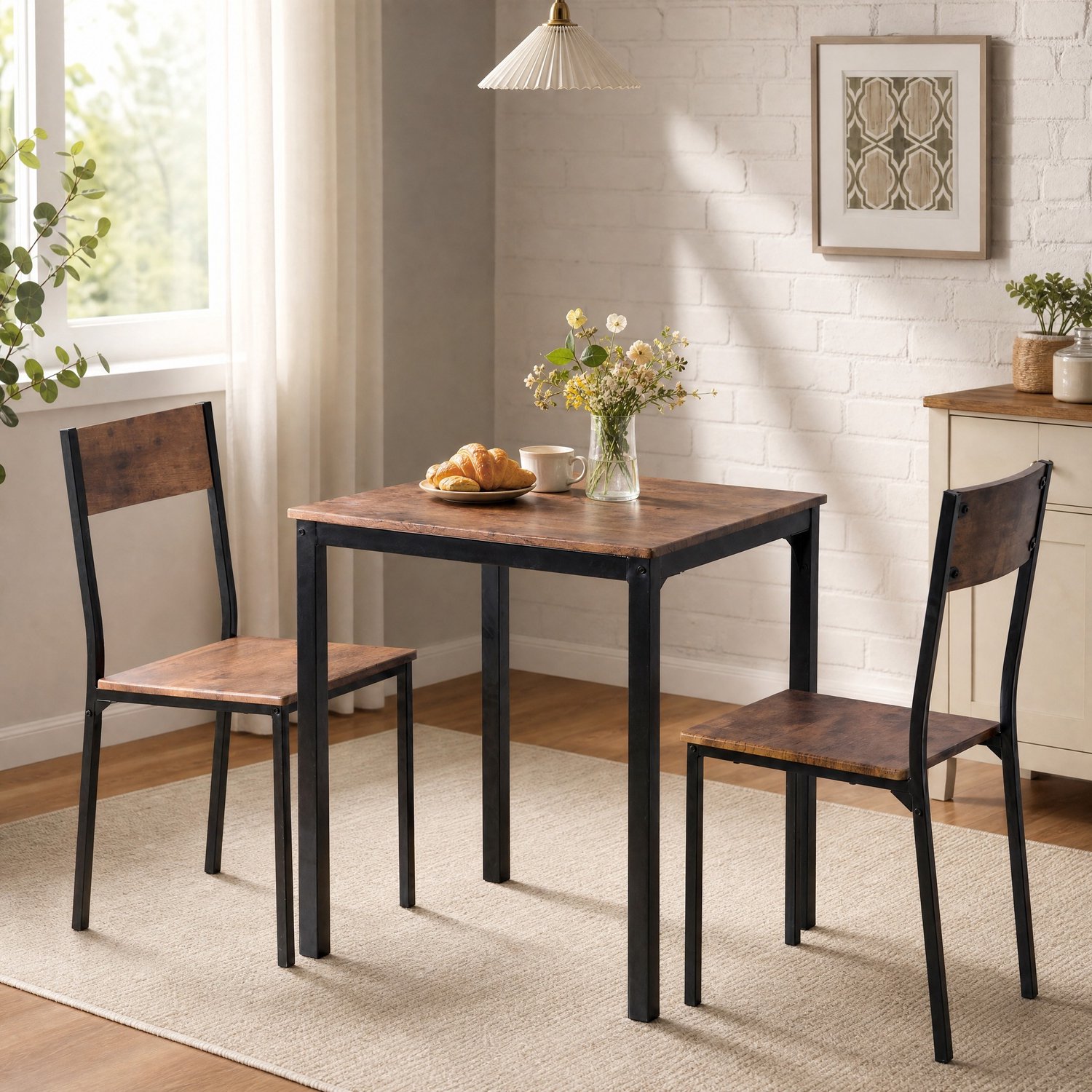 MIVRAY Eetkamerset - Tafel Met 2 Stoelen En Ruimtebesparend Design - Voor Keuken Balkon En Woonkamer - Bruin Metaal