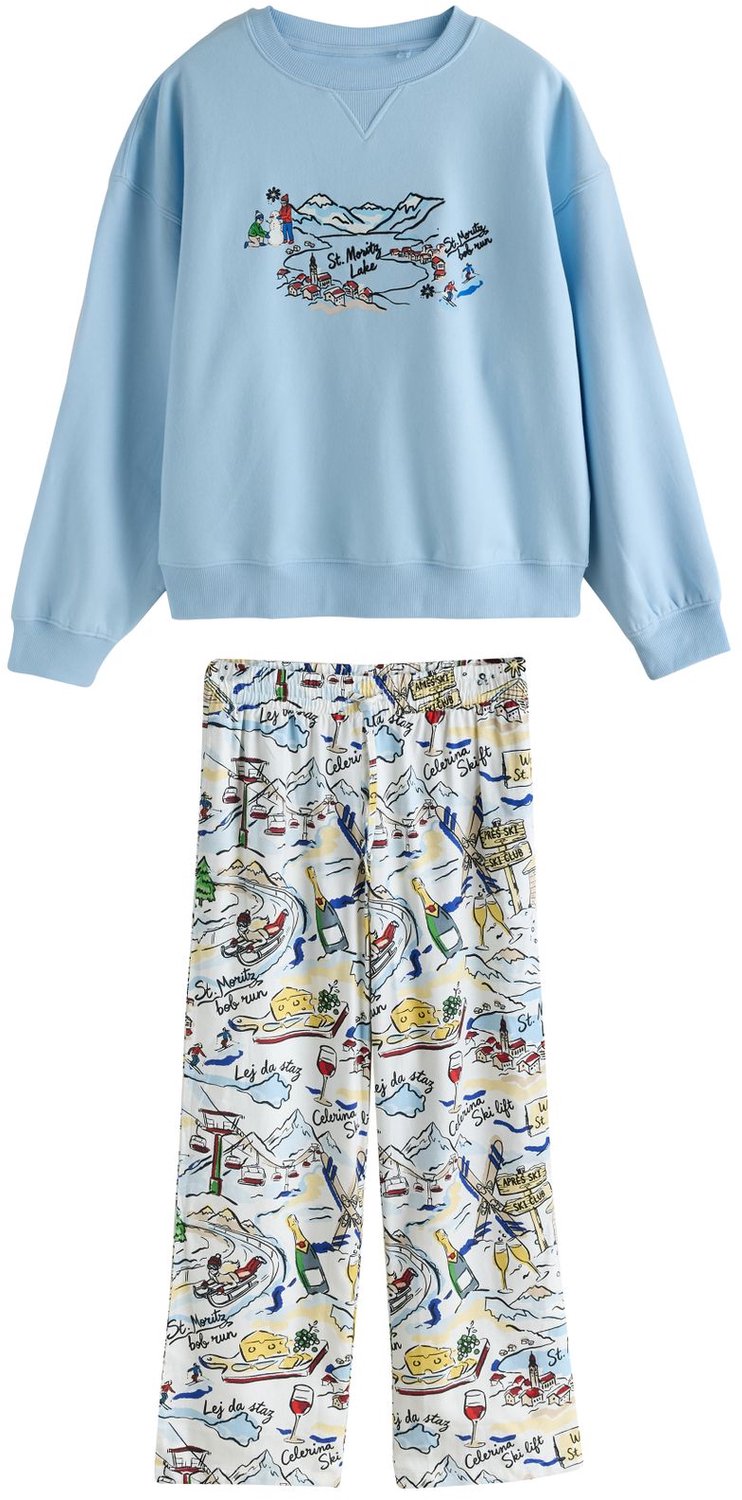 Next Dames - Kerstsweatshirts en flanellen pyjama's voor het hele gezin - Tall - Blauw Light Blue Map Print