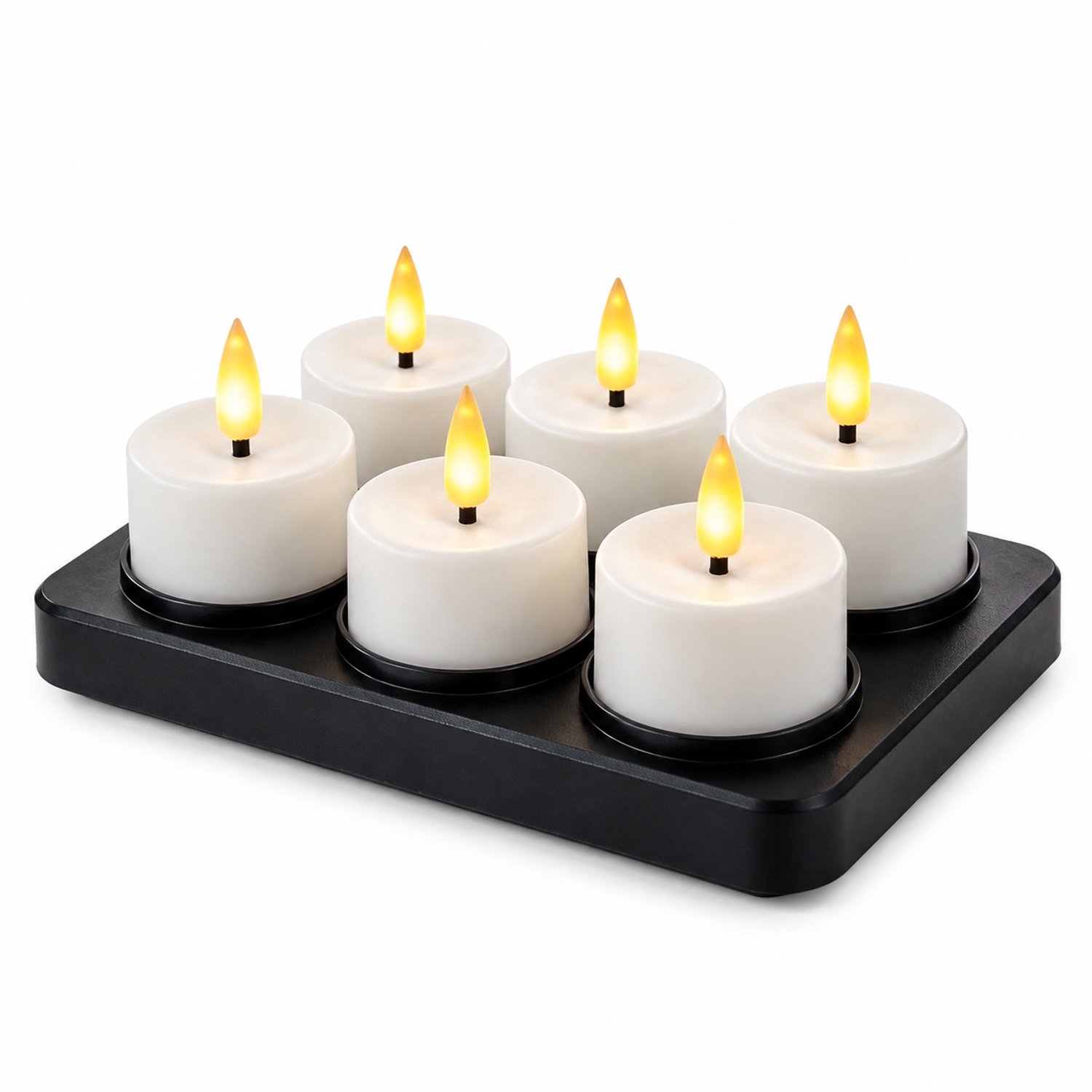 SWGOTA led kaarsen, set van 6 met zwarte oplaadbasis, witte PP-behuizing, warm licht, USB-C-oplaadbaar en op afstand bedienbaar