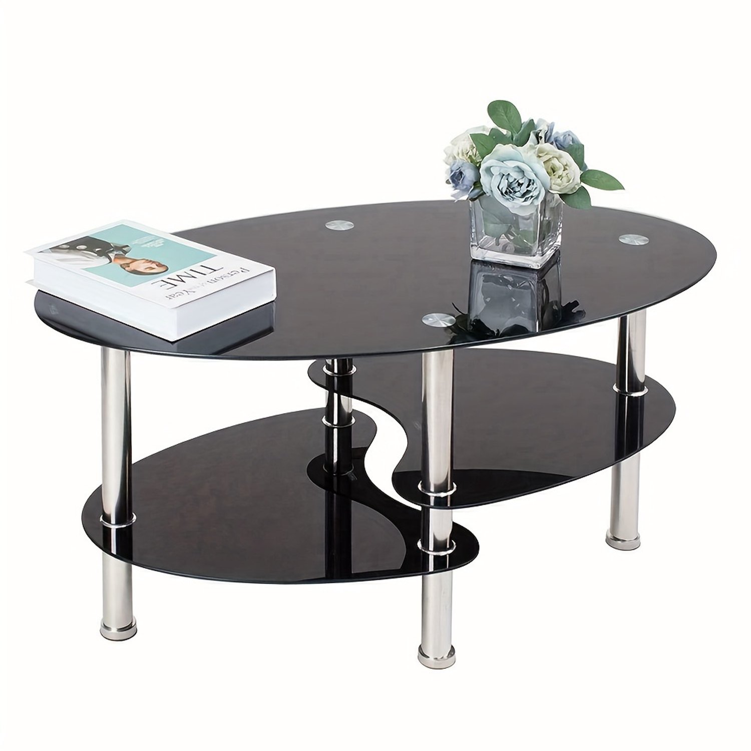 Mura Logistiek Mura Salontafel - Bijzettafel - Koffietafel - Coffee Table - Salontafeltje - Glazen Tafel - Dubbele Glasplaat - Metalen Poten Transparant
