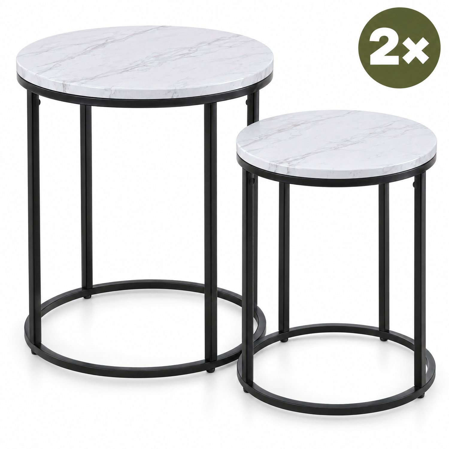 Levano Bijzettafel Set van 2 - Bijzettafeltjes Woonkamer - Tafeltje - Woonkamer Tafel - Banktafeltje Bijzettafeltje - Ronde Bijzettafel - Bijtafel - Tafel Naast Bed - Zwart Bijzettafeltje Metaal - Witte Bijzet Tafeltjes Wit;Zwart
