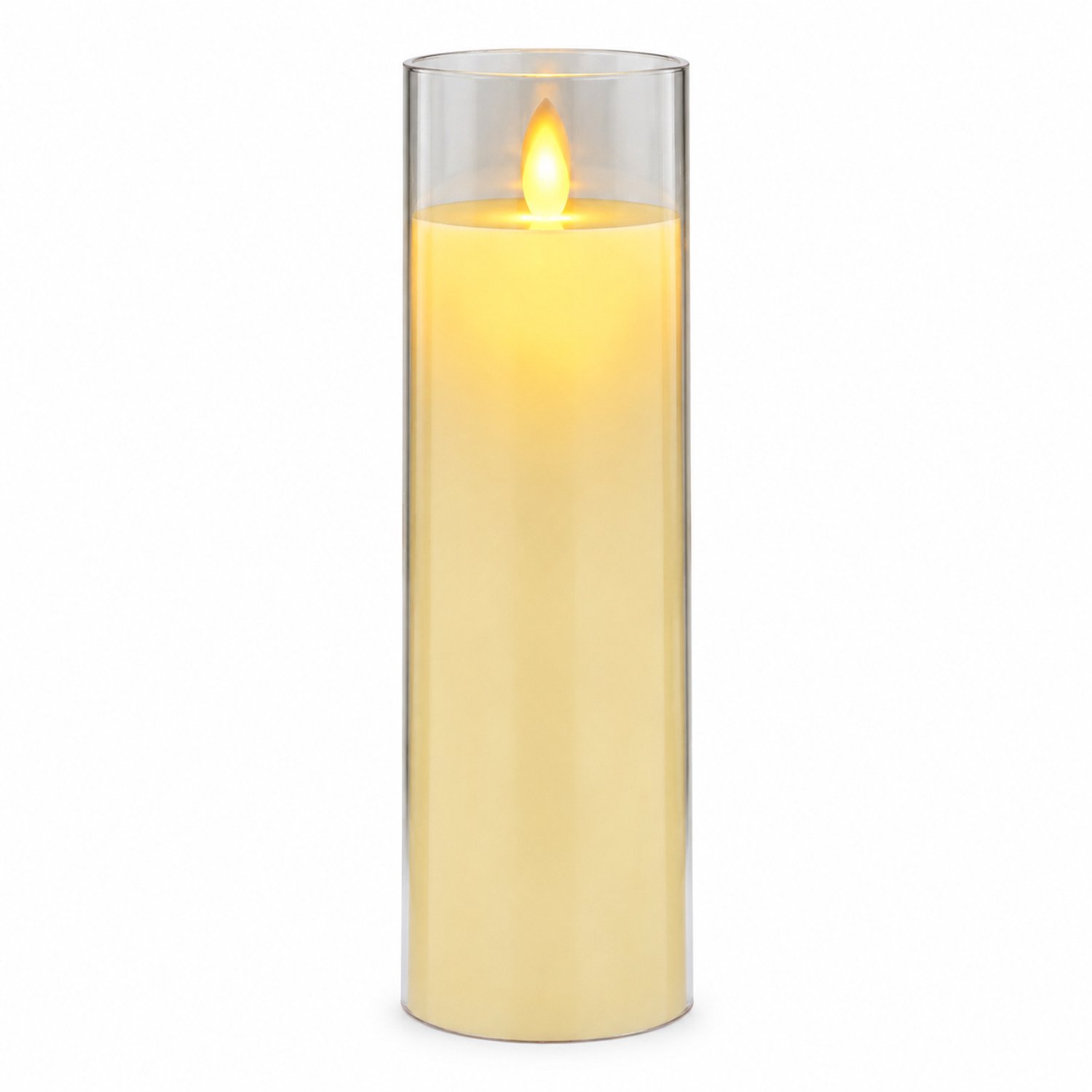 SWGOTA led kaarsen met bewegende vlam - Ivoorkleurige kaars, 7,8 x 25 cm, transparante cilindervormige omhulling, 3 AA-batterijen nodig, niet inbegrepen