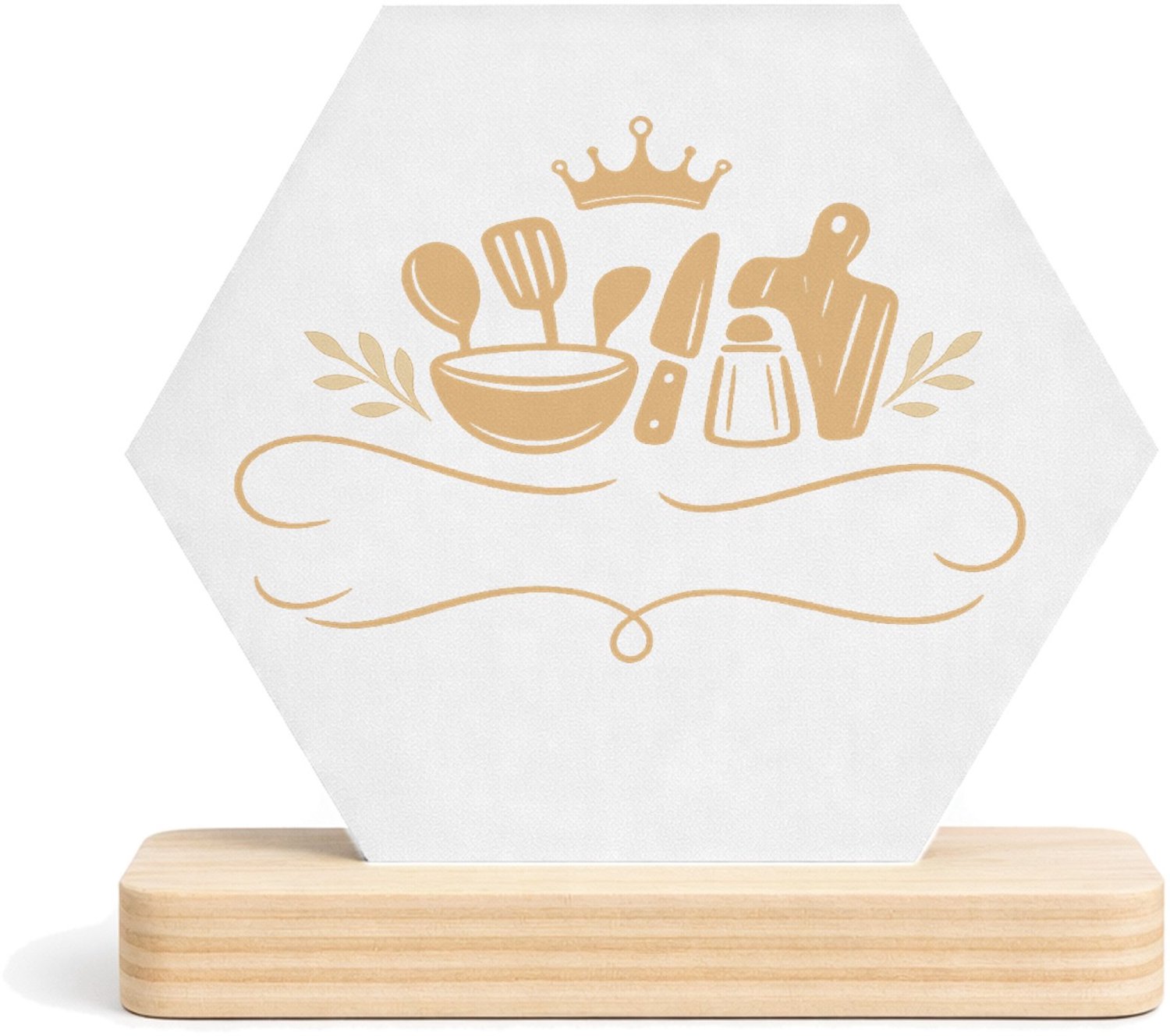 Mr Cadeautjes MDF fotolijst/inleg hexagon 14 x 13 - design Een elegante, humoristische keukenprint met een zelfverzeker | cadeau Wit