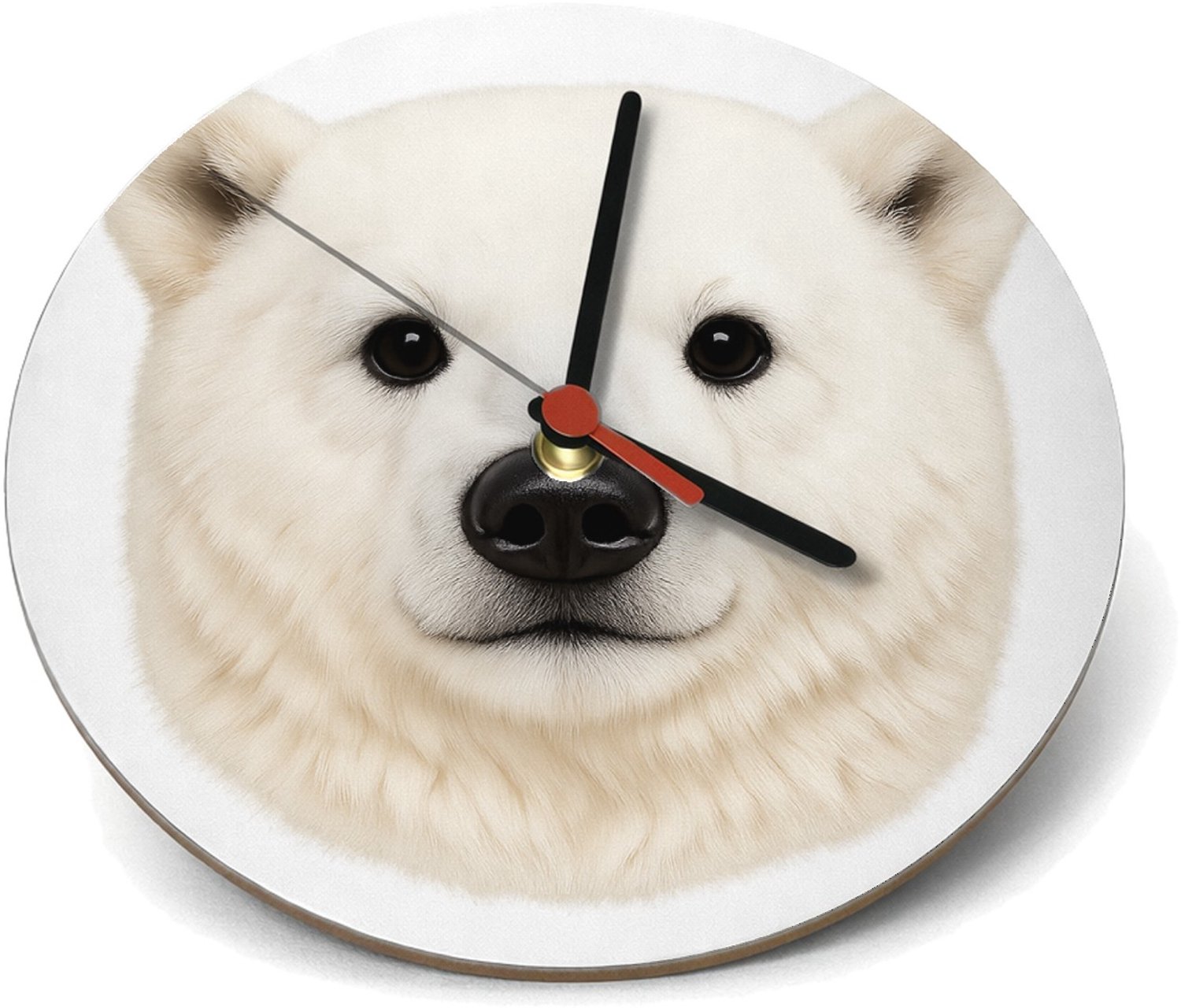 Mr Cadeautjes Klok rond Ø 19 - design Een opvallende kopillustratie met zachte pluche-textuur en e | cadeau Wit
