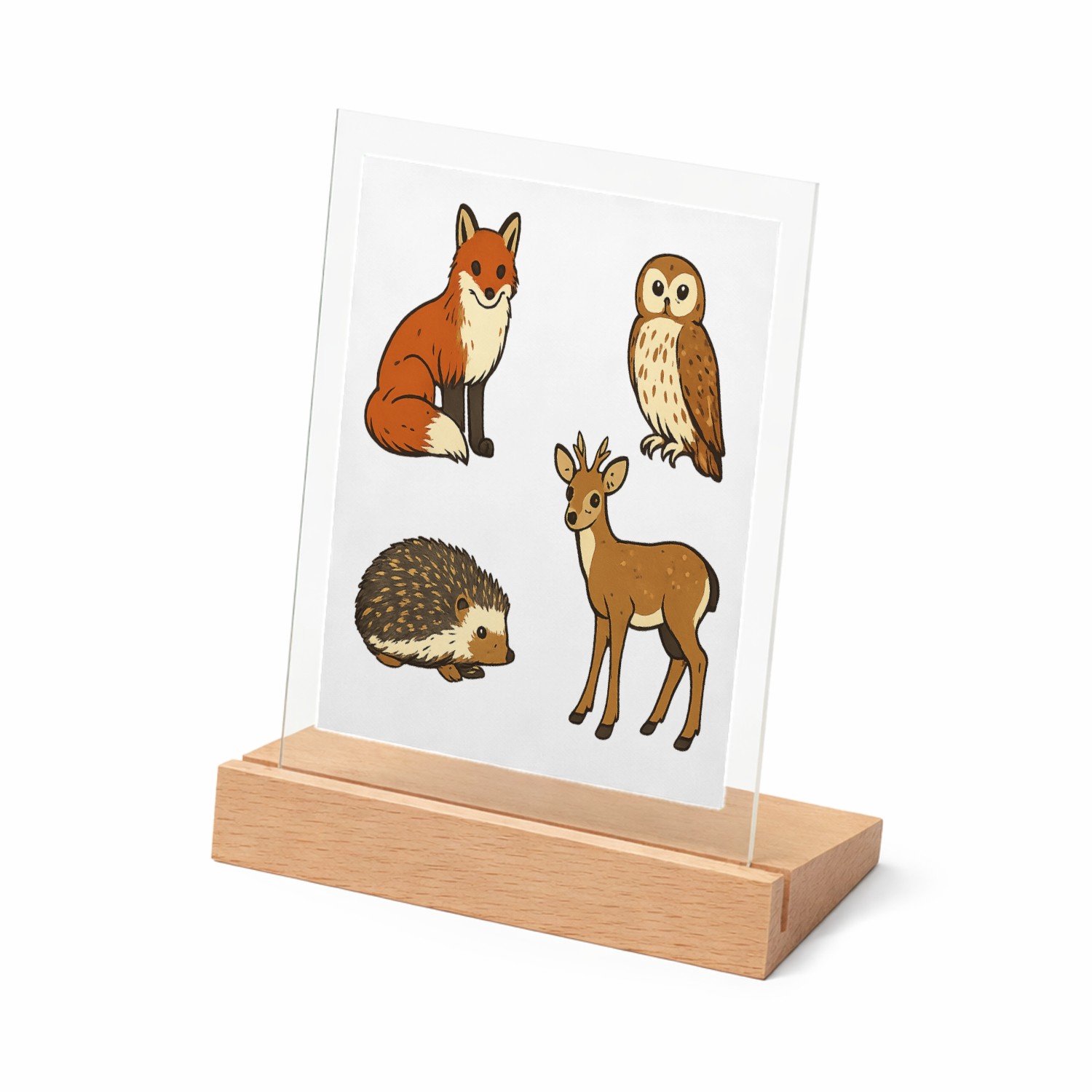 Mr Cadeautjes Glasframe met vaste tekst - design Een set van vier bosdieren in een vergelijkbare educatieve v | cadeau Wit