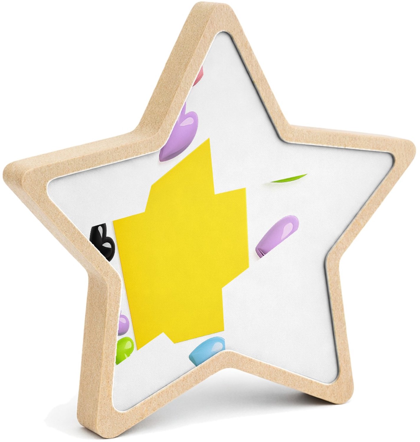Mr Cadeautjes MDF fotolijst ster 14 x 13,5 - design Een speelse centrale kleurkaart met rondom vrolijke glanzend | cadeau Wit