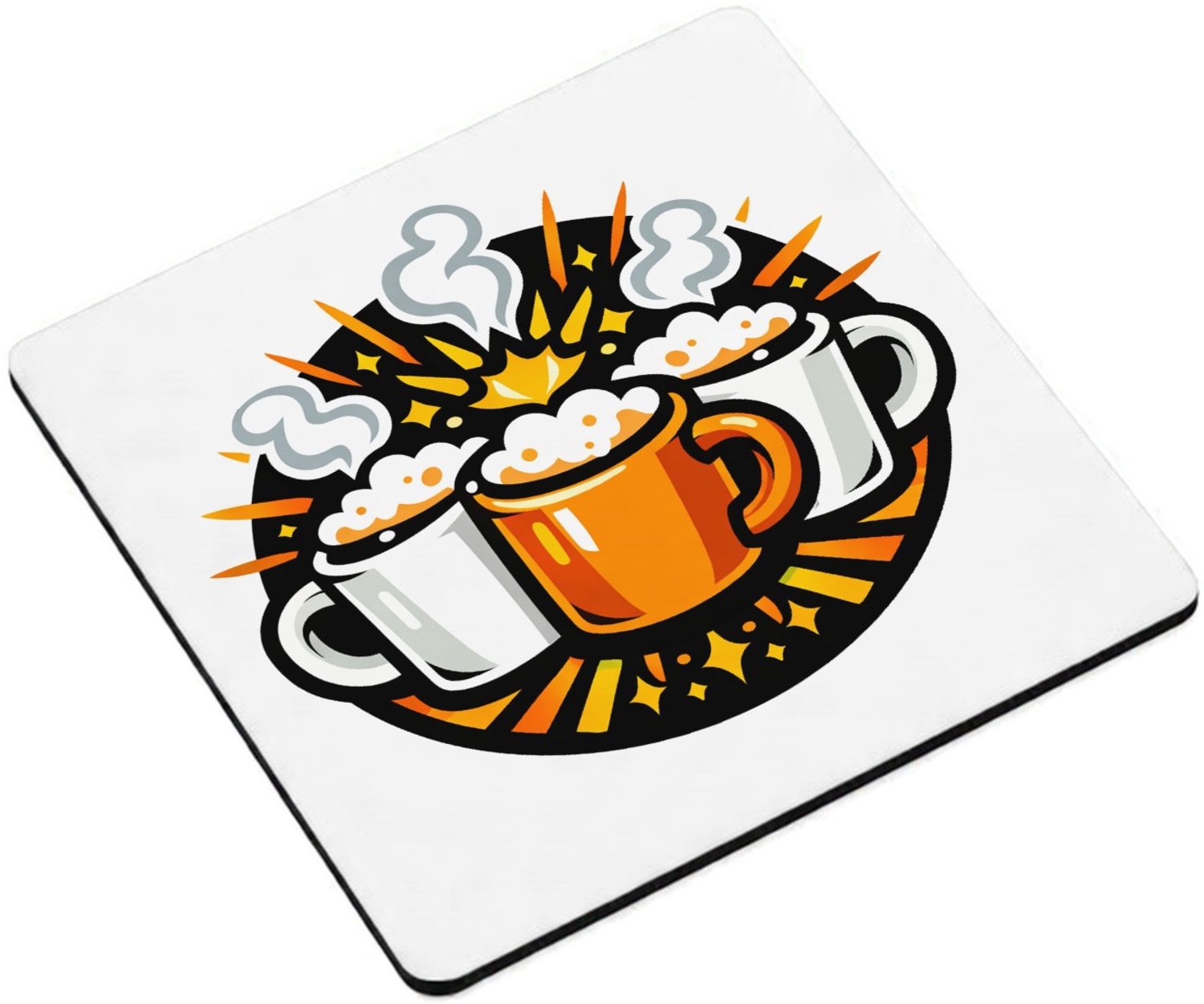 Mr Cadeautjes MDF magnetische fotolijst vierkant 9,5 - design Een humoristische vriendenprint met twee of drie koffiemokke | cadeau Wit