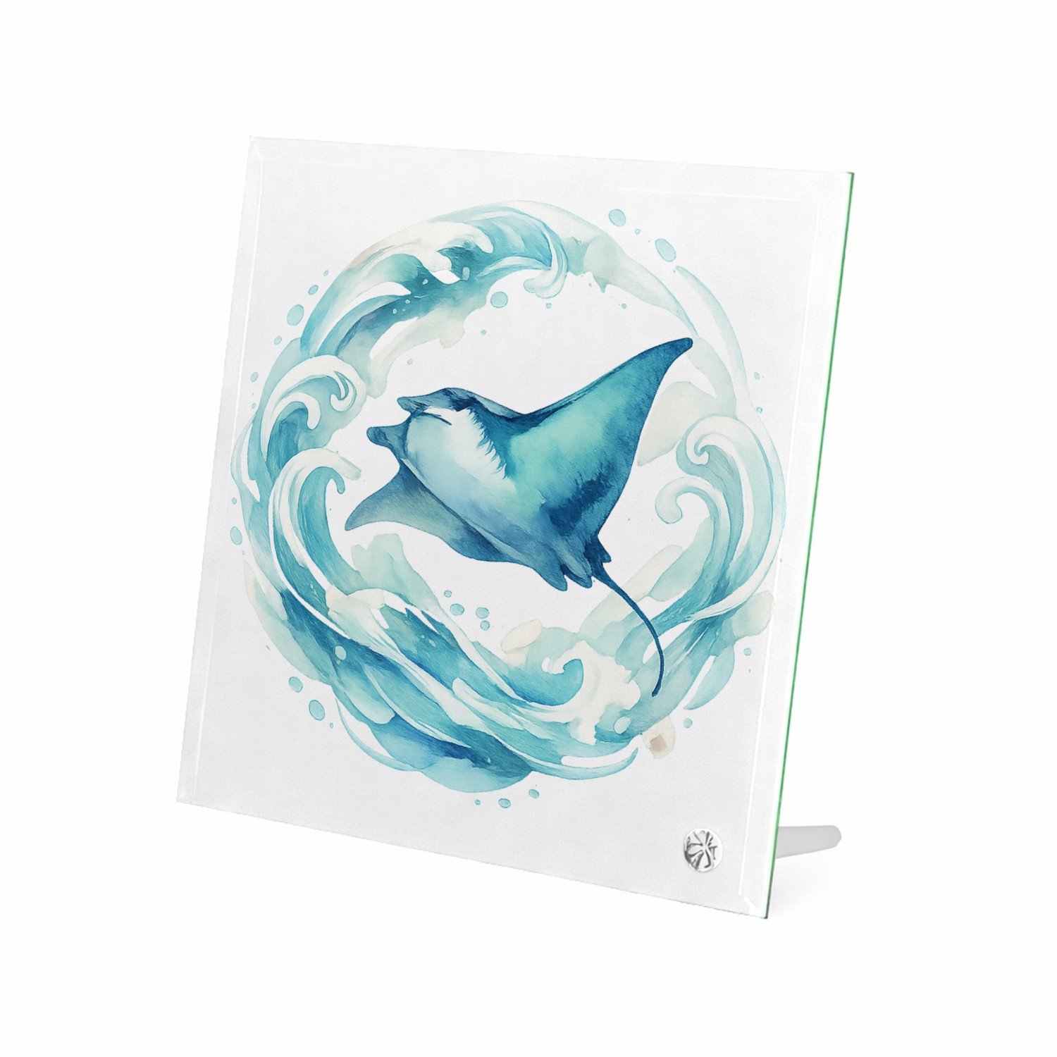 Mr Cadeautjes Glasframe 20 x 20 - design Een sierlijke wind- en watercirkel rond een vliegende mantar | cadeau Wit
