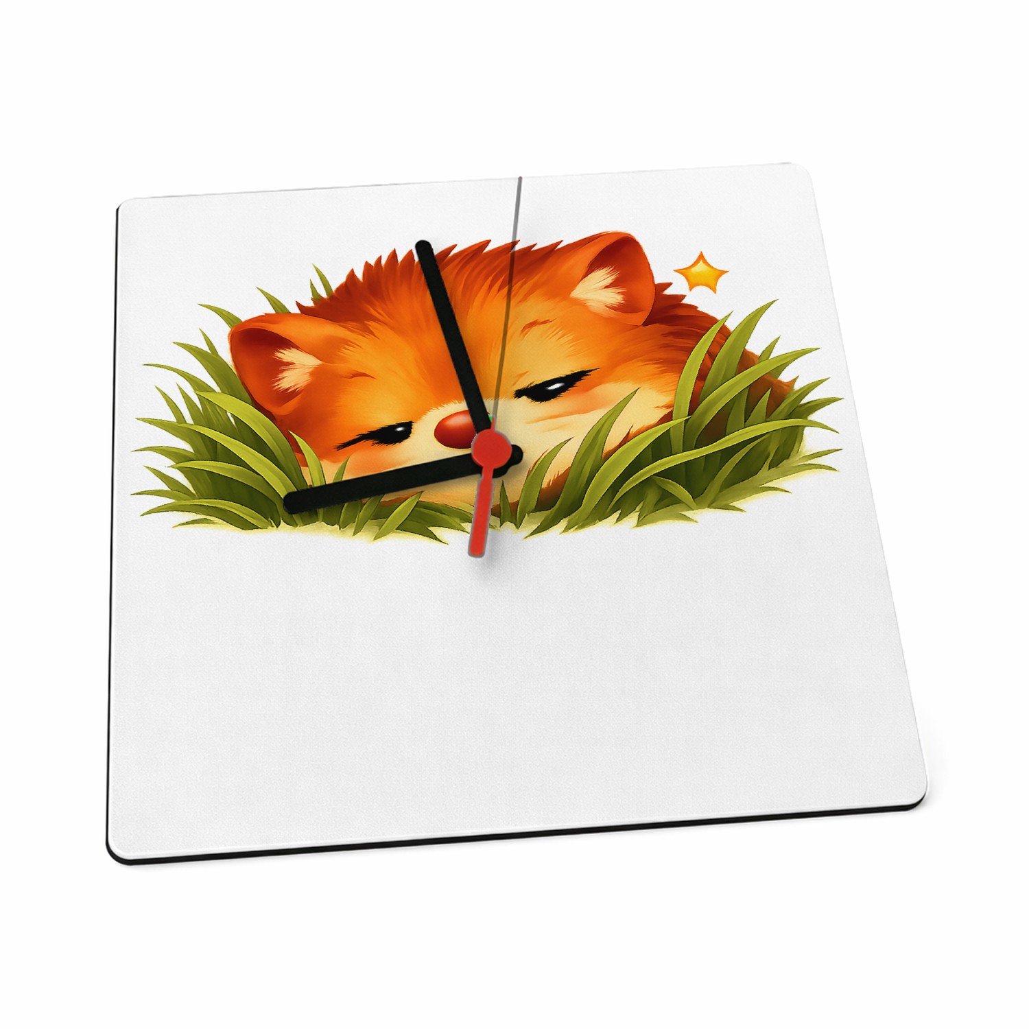 Mr Cadeautjes Klok 19 x 19 - design Een slaperige egel die half verscholen zit tussen gras en me | cadeau Wit