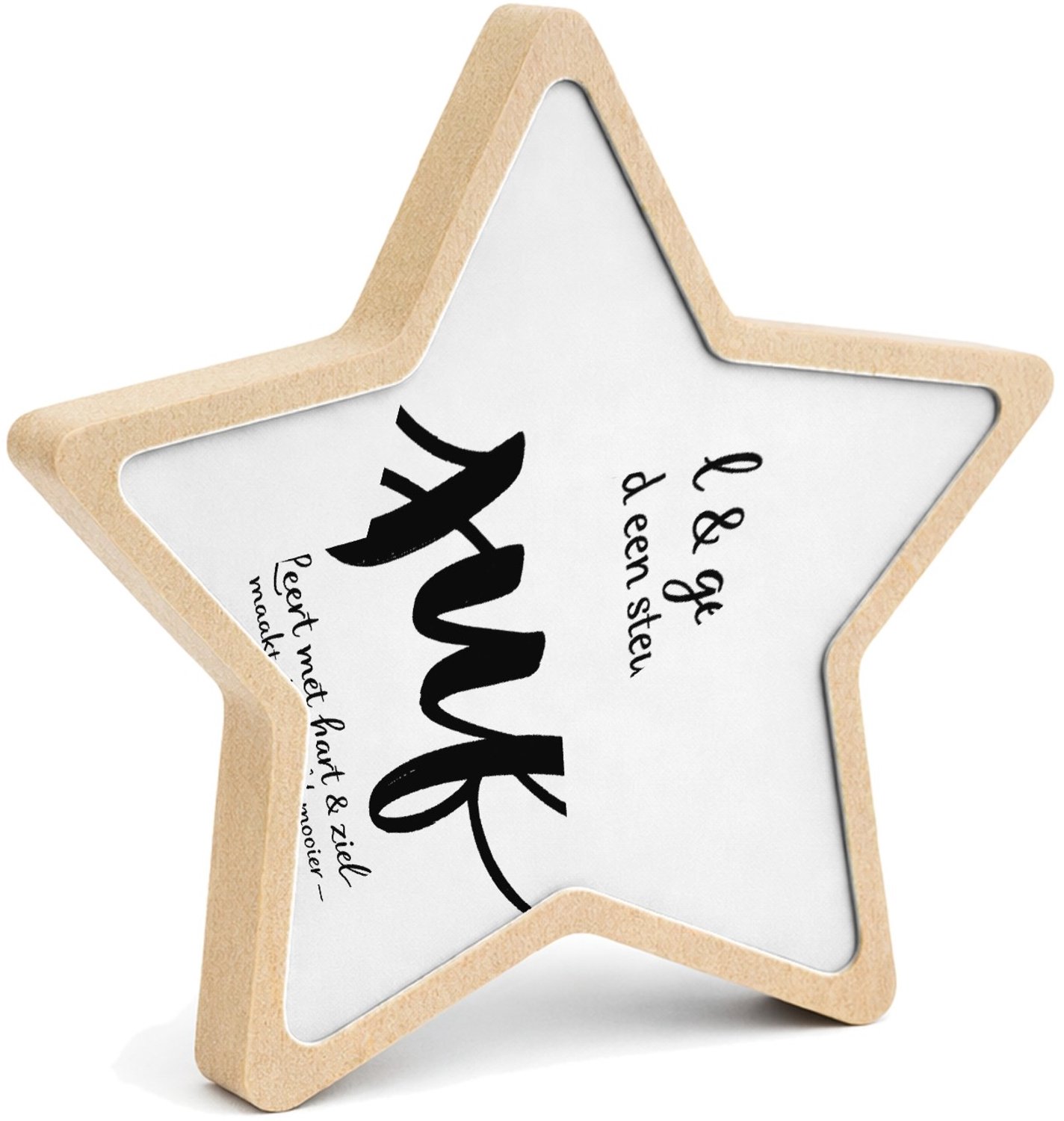 Mr Cadeautjes MDF fotolijst ster 14 x 13,5 - design Een minimalistische tekstprint met een groot kernwoord, aang | cadeau Wit
