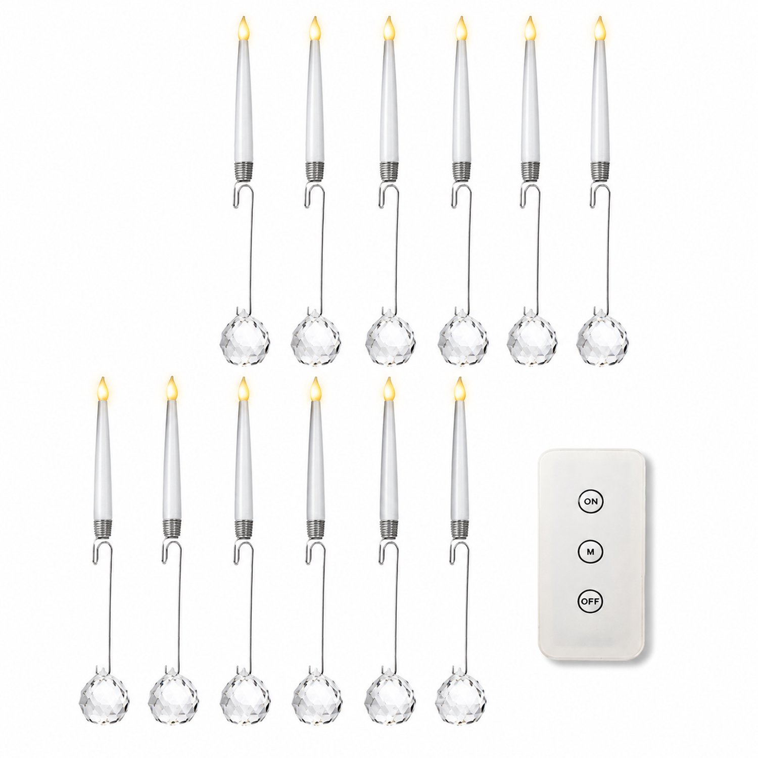 SWGOTA led kaarsen, set van 12 met haken en bolvormige hangers, inclusief afstandsbediening, voor kerst- en feestdecoratie Wit