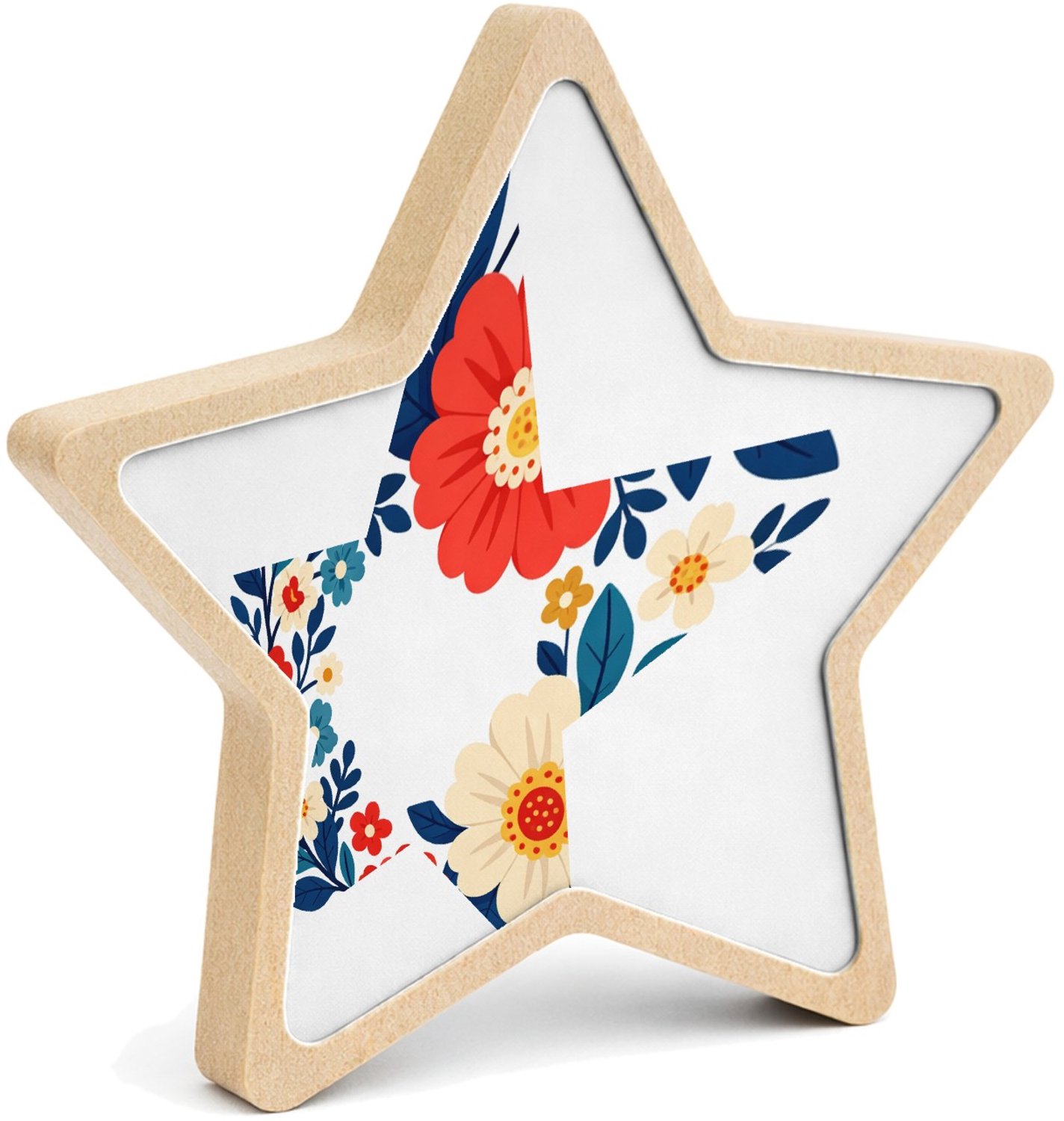 Mr Cadeautjes MDF fotolijst ster 14 x 13,5 - design Een nieuwe retro-cadeauprint met een botanische rand en een | cadeau Wit