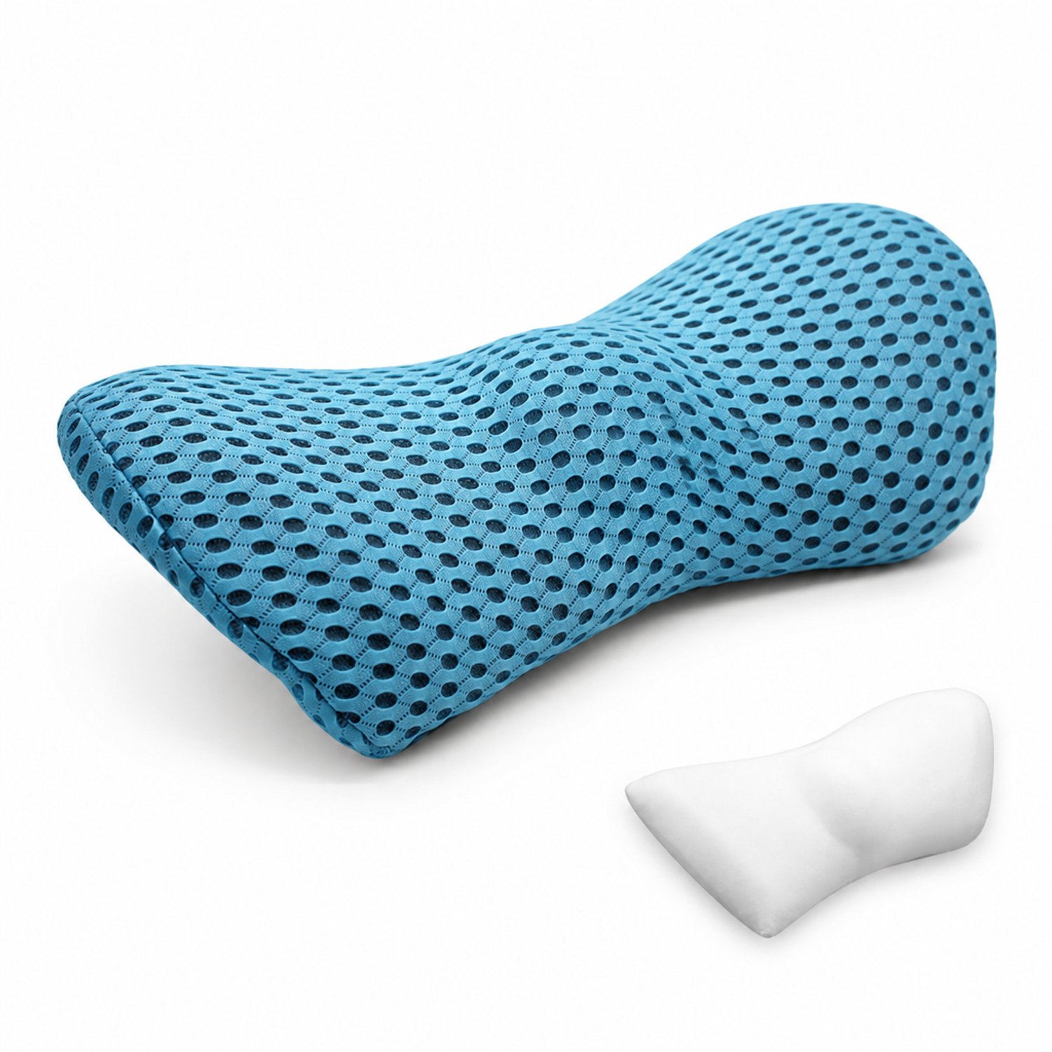 SWGOTA Hemelsblauw lendenkussen van traagschuim, 46 x 23 x 11 cm, gevormde lendensteun met polyester meshhoes voor bank, auto en kantoor