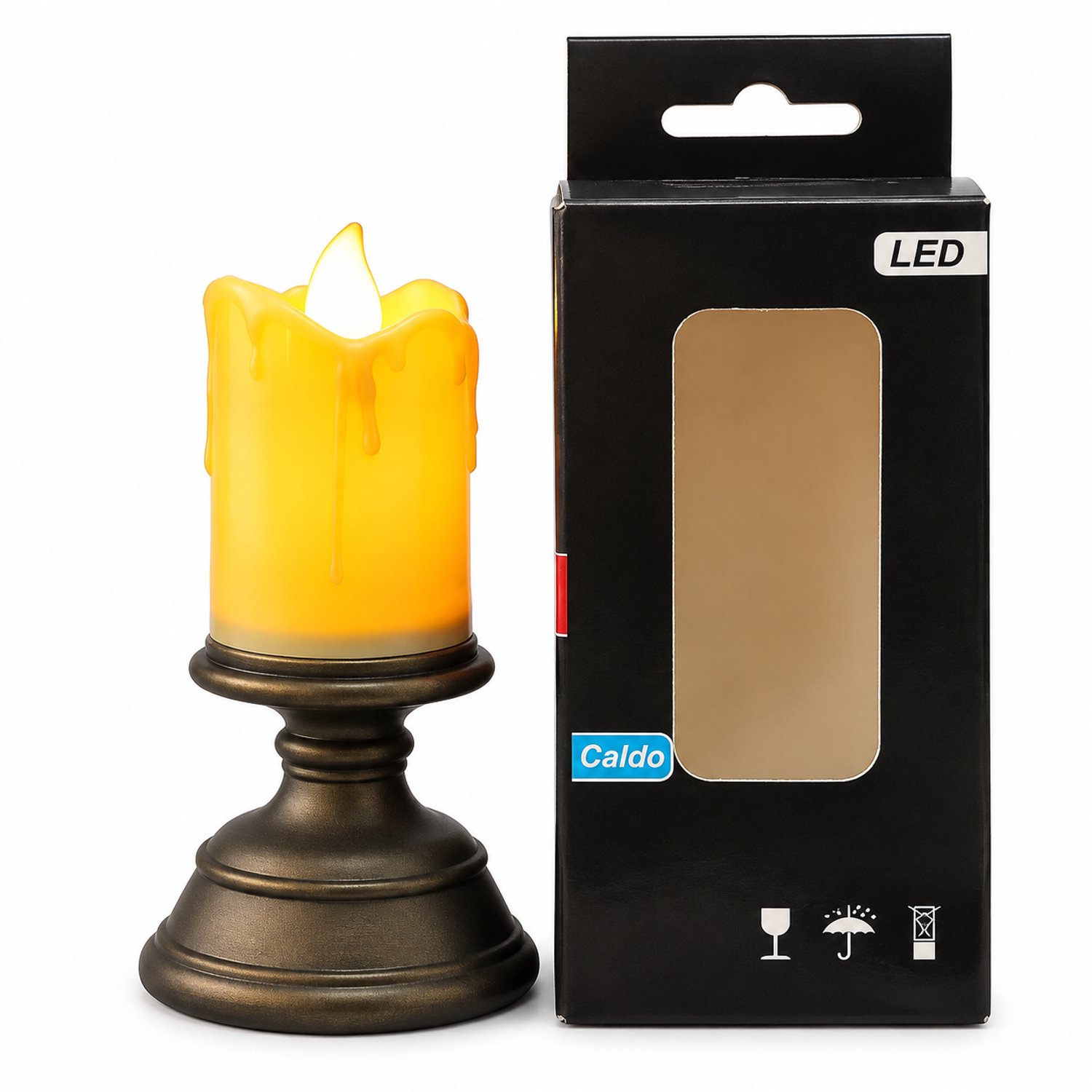 SWGOTA led kaarsen: 1 decoratieve kaarslamp, S-formaat 5,5 x 10,5 cm, warm geel licht, druipvorm, kandelaarvoet en vensterdoos Beige