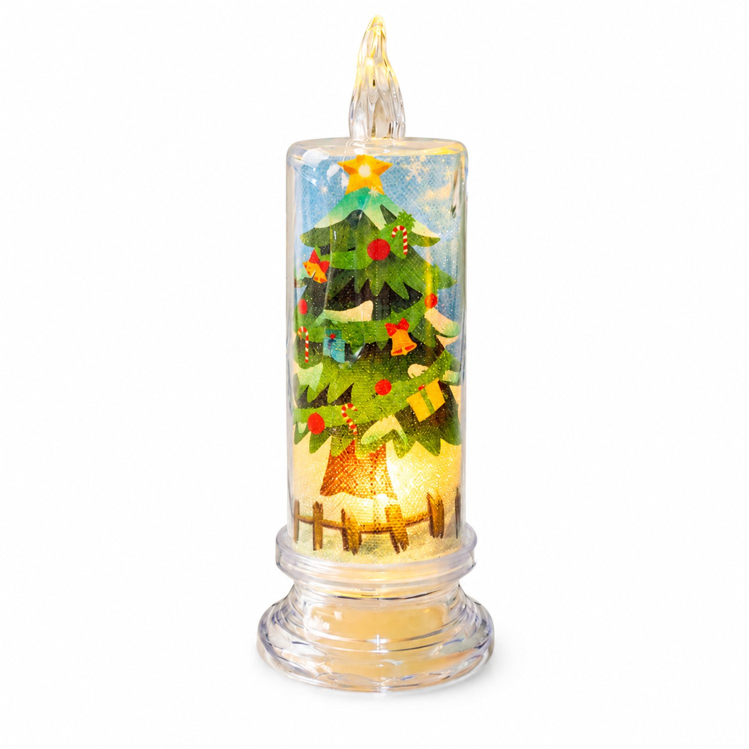 SWGOTA led kaarsen - decoratieve kaarslamp met kerstboomprint en voet, 18 cm hoog Transparant