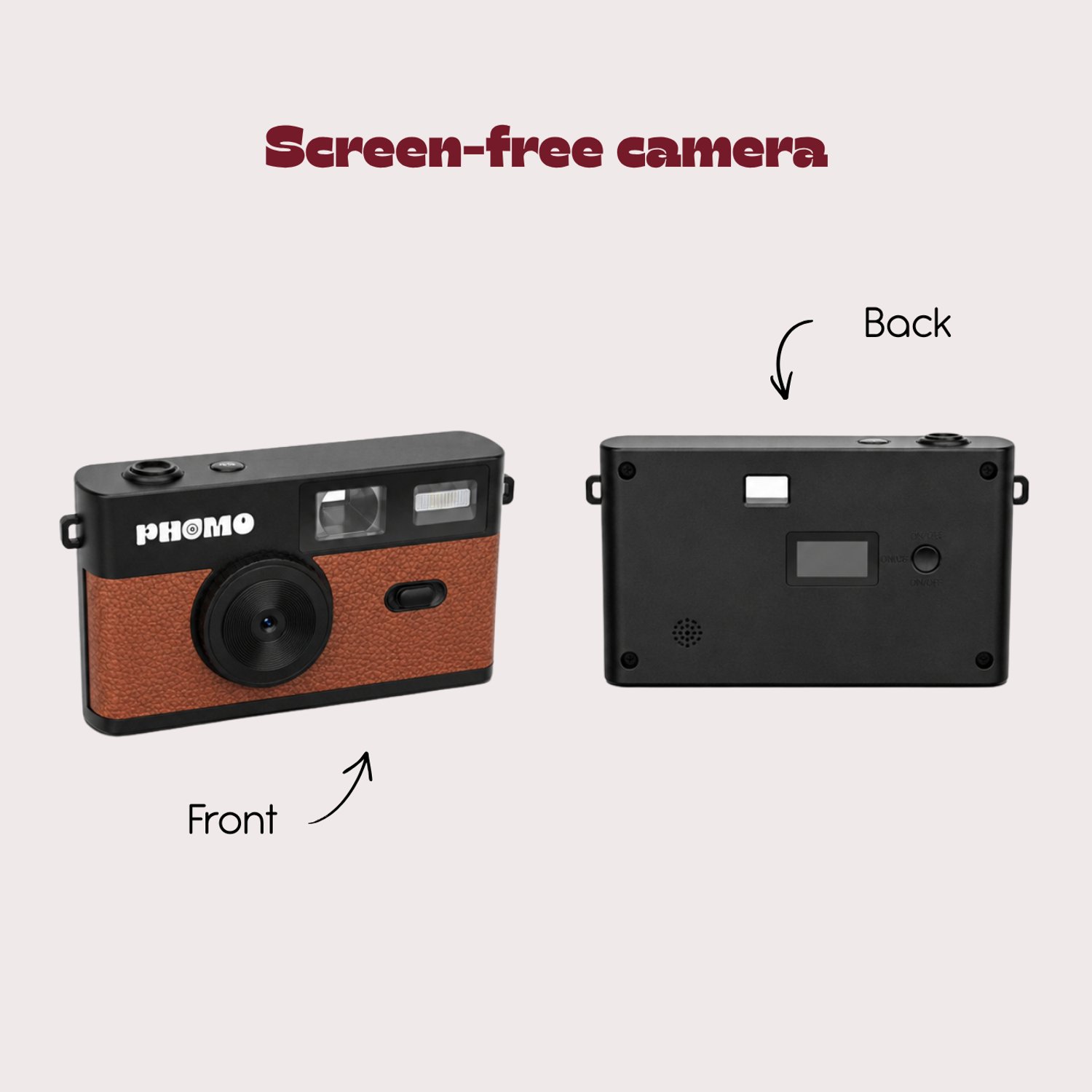 Phomo Digitale Retro Camera - Compact Camera - 8MP - 4 Retrofilters - Flits - SD-kaart - USB-C - Bruin thumbnail 2