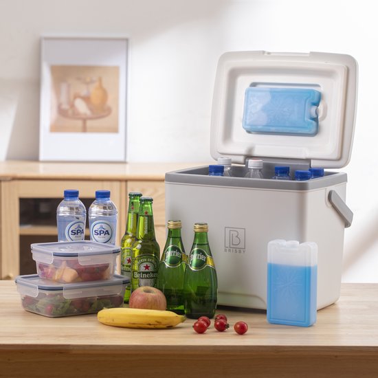 Brisby Koelbox - Frigobox - 13L- Wit- Tot maximaal 40 uur isolatie - Incl. 2 dikke koelelementen van 450ml - Met koelelementen vergrendeld in deksel en Brisby 500ml Zwarte Dubbelwandige Thermosfles van Brisby — afbeelding 2