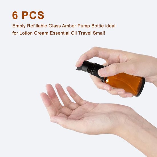 Pompflessen 30ml - Amber glas - Levensmiddelenveilig - Ideaal voor lotions en essentiële oliën - ShopVlot — afbeelding 4