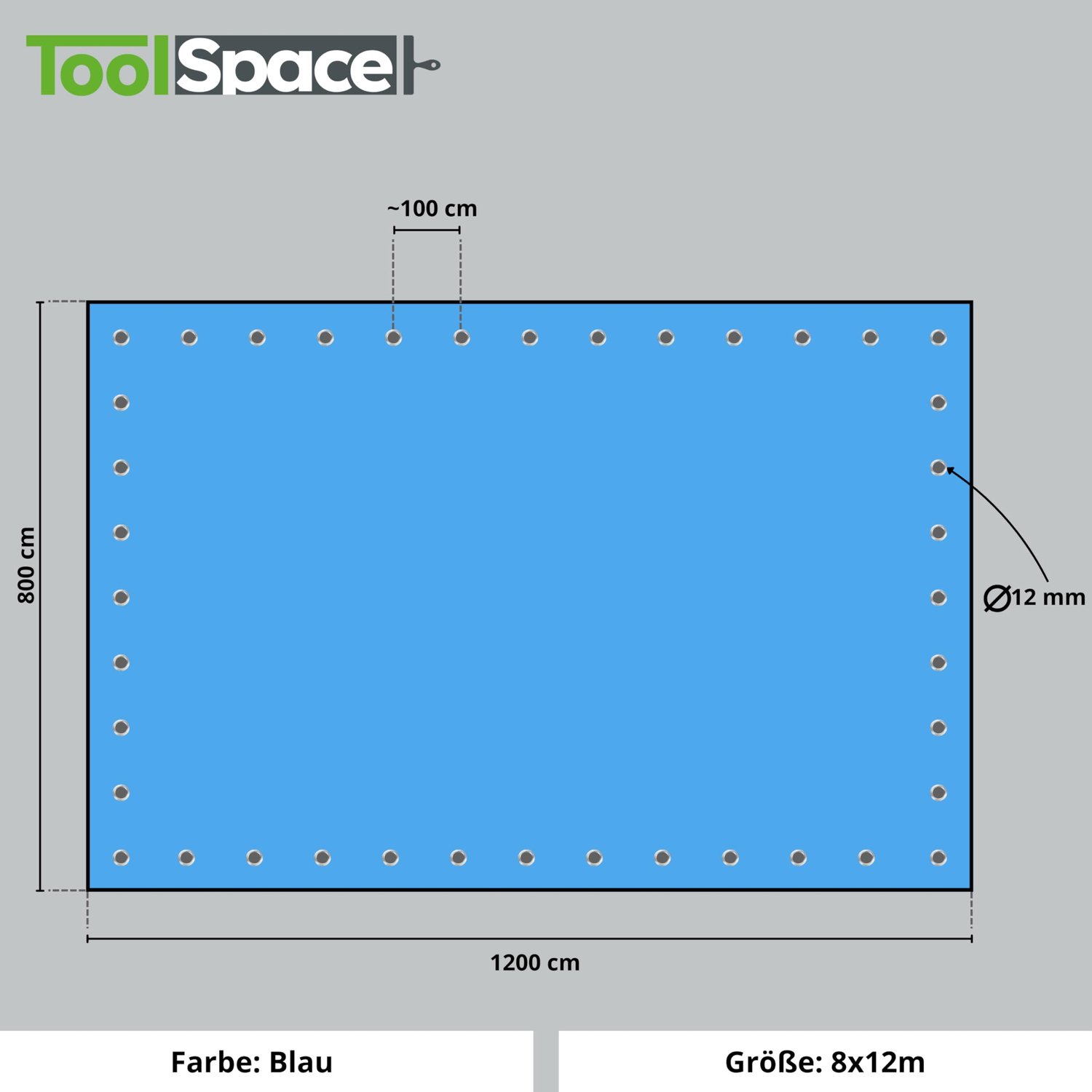 ToolSpace Tarpaulin dekzeil 8x12 m | blauw 50g/m² | bootzeil houten dekzeil met ogen | bouwzeil