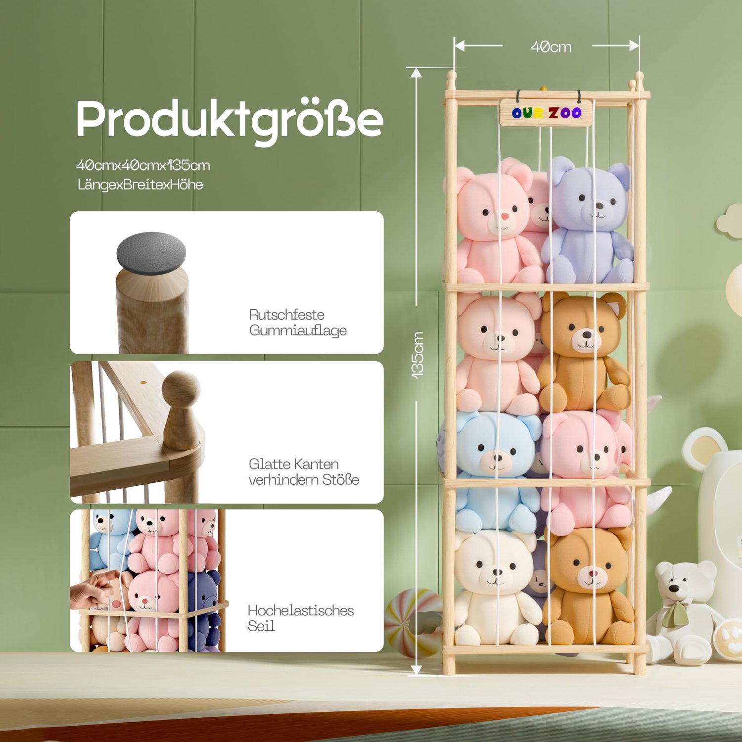 SnelShoppen - Houten Opbergrek voor Knuffeldieren, Ruimtebesparend, Duurzaam en Stabiel, Ideaal voor Speelkamer, Kinderkamer, Woonkamer, Milieuvriende
