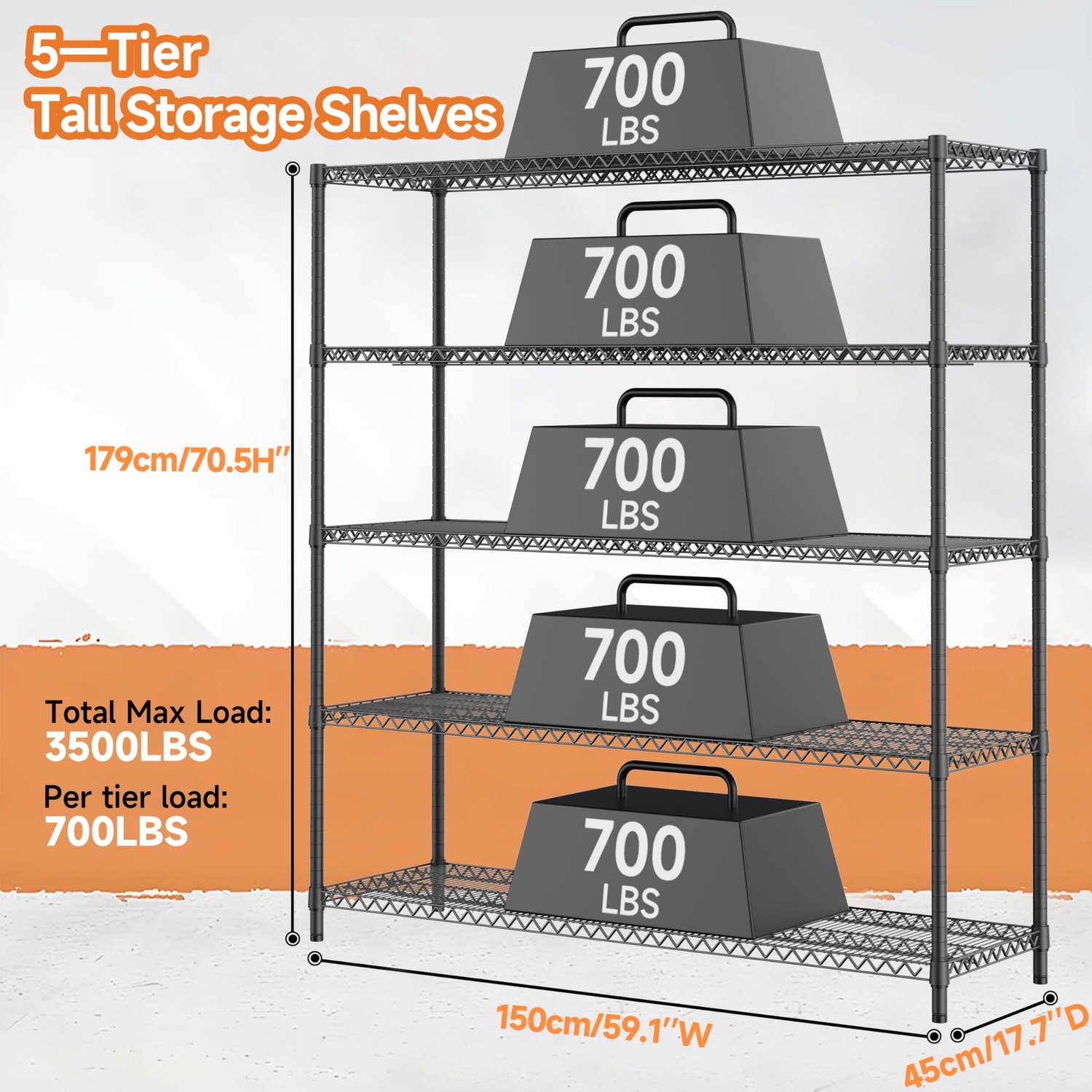 M MZG Heavy Duty Industriële Stellingkast, 5-Laags Metalen Opslagrek met Verstelbare Planken, Voor Magazijn, Garage en Werkplaats, Draagvermogen tot 1