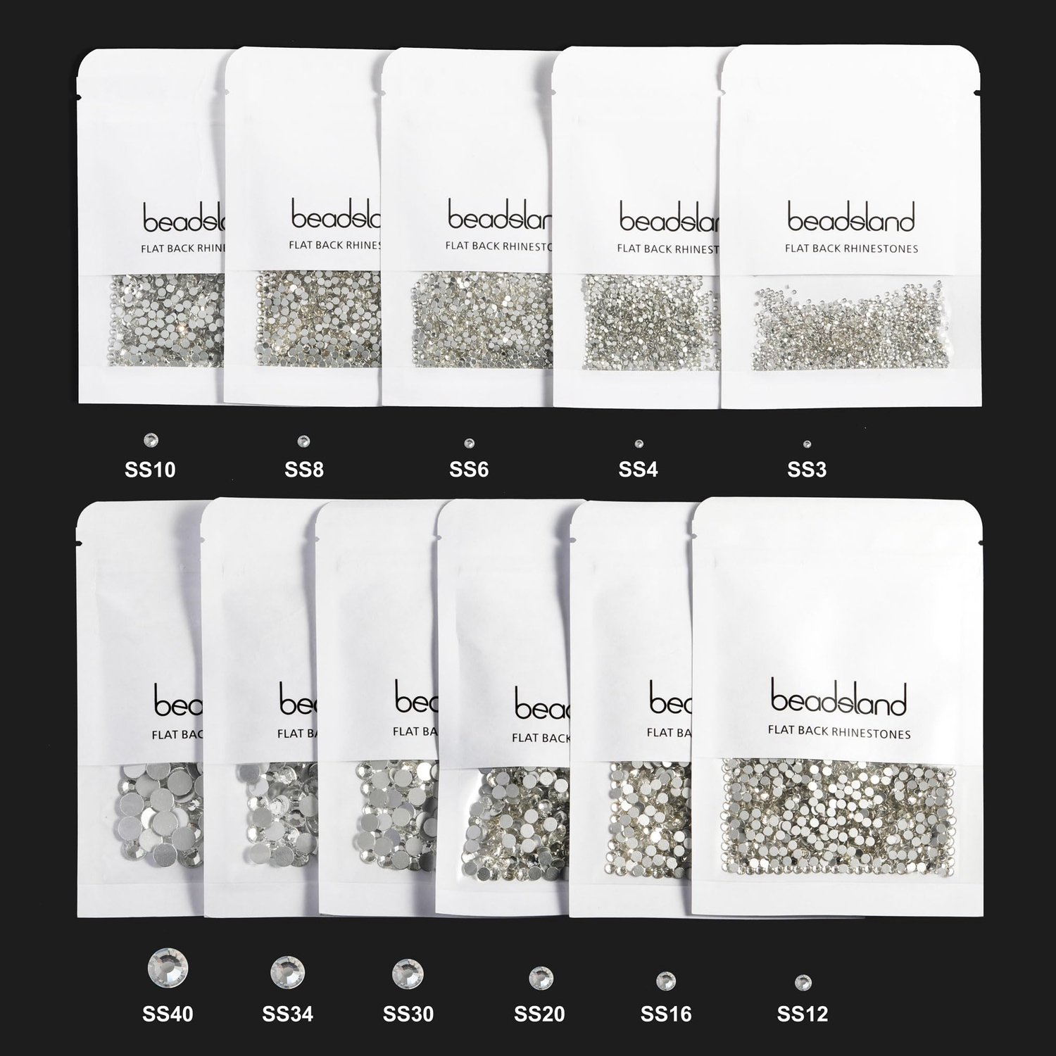 Beadsland Strassteentjes met platte onderkant, nagelkristallen, strassteentjes voor nagels, zwart, SS16 (3,8-4,0 mm) - ShopVlot