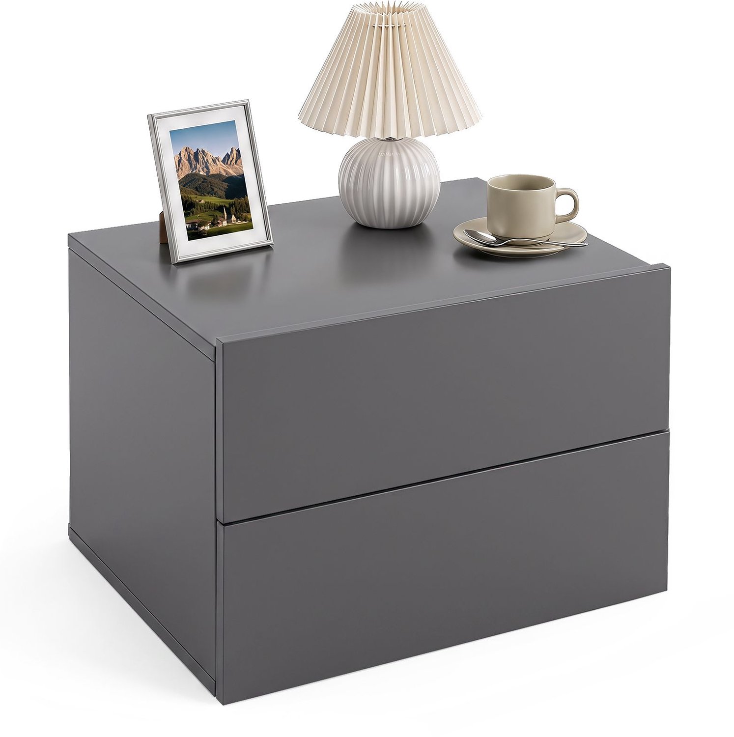 SureDeal® - Nachtkastje - Wandmontage - Lades Zwevend Hout - Slaapkamer Woonkamer Grijs - 42x30x29 cm - Grijs