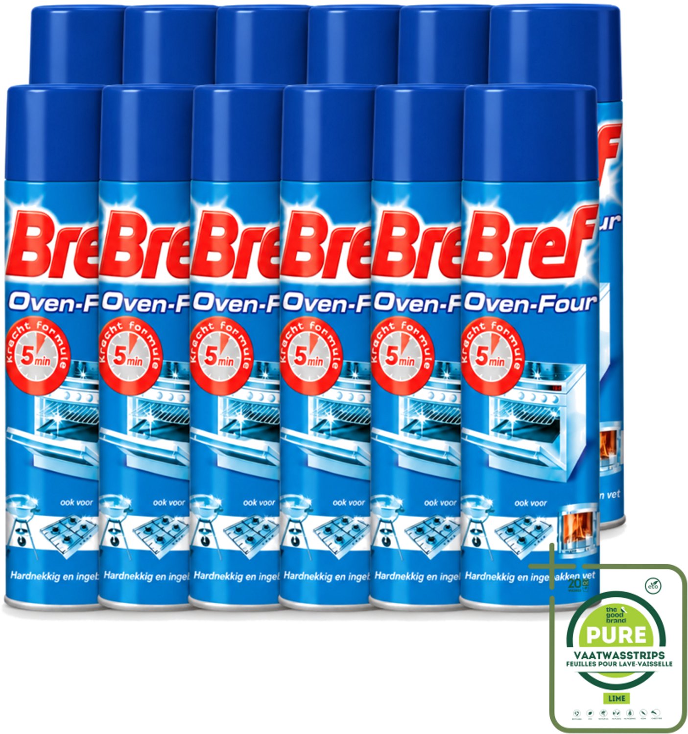 12 x Bref - Oven Spray - Tegen Hardnekkig en Ingebakken Vet - 450 ml - Grootverpakking - Vaatwasstrips - Oven Reinigen - Vet Verwijderen - Oven Reiniger - Keuken Reinigen - Vet Op Kookplaat Verwijderen