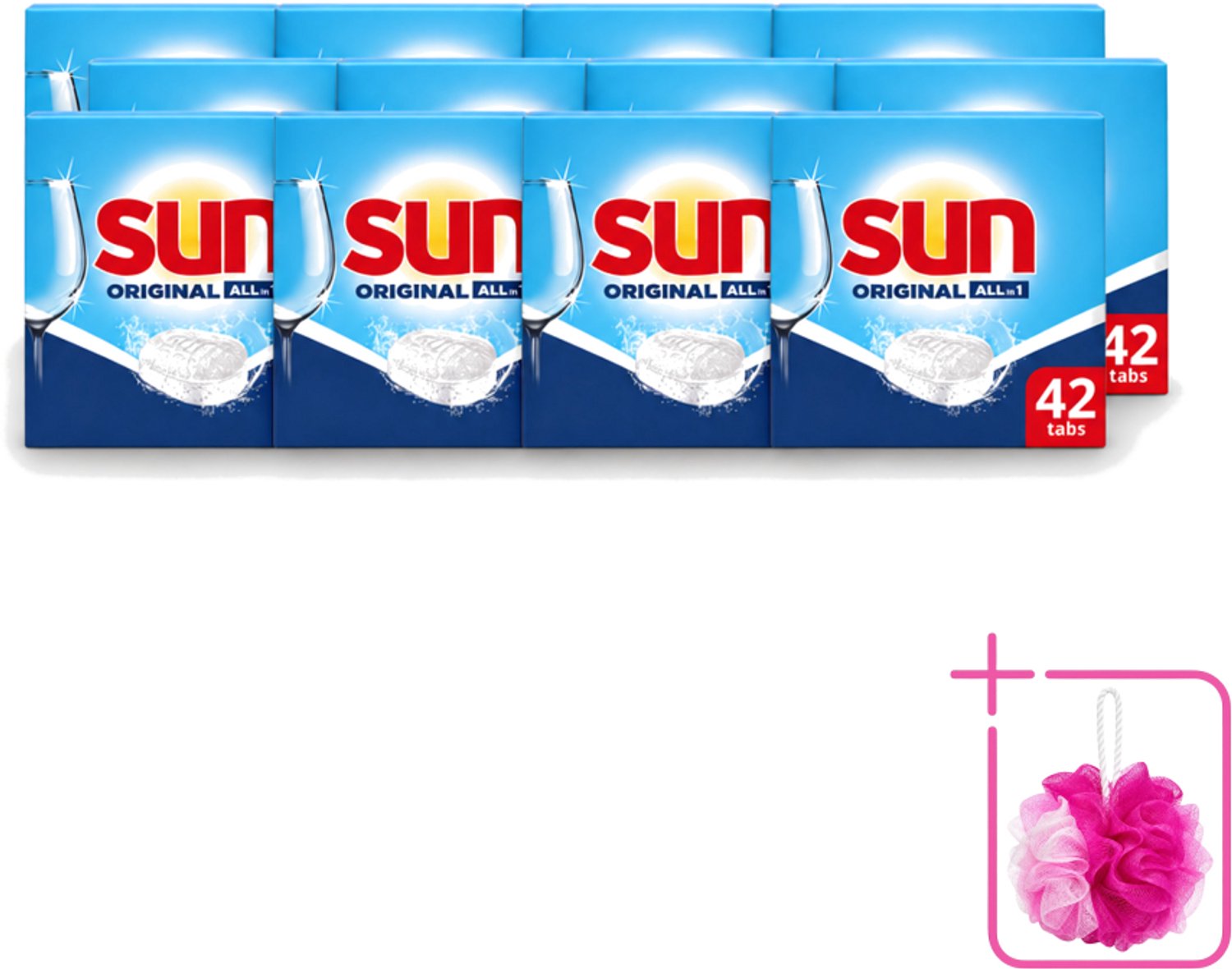 12 x Sun – Vaatwastabletten – Original – 42 tabletten - Bulkverpakking - Vaatwastabletten - Douchemop - Vaatwasser