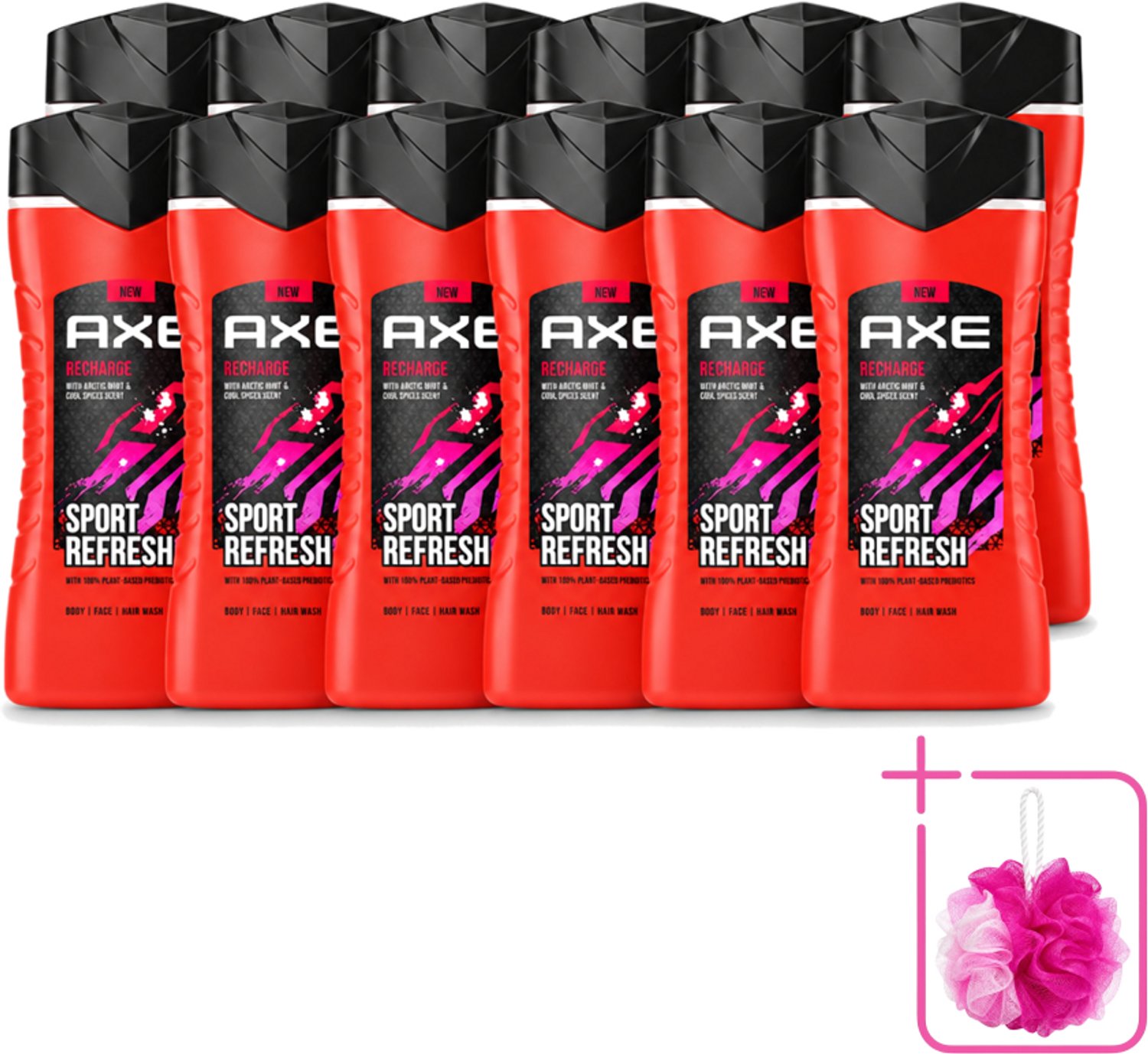 12 x AXE – Douchegel – Sport Refresh – 250 ml - Bulkverpakking - Douchegel sport - Douchemop - Verfrissende douchegel