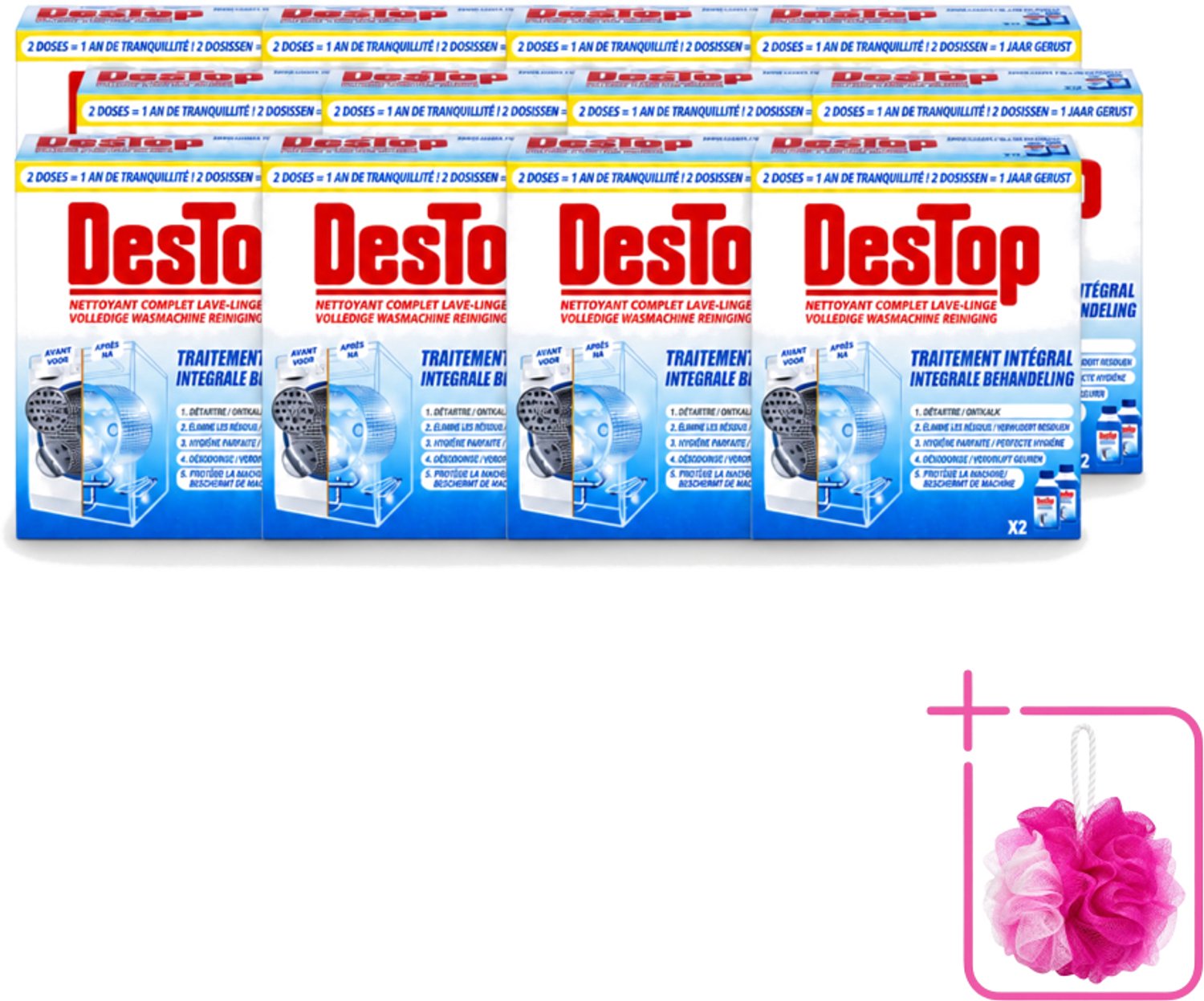 12 x Destop - Wasmachine reiniger - Integrale Behandeling - Duopack - Bulkverpakking - Wasmachine reiniger - Douchemop - Kalk verwijderen