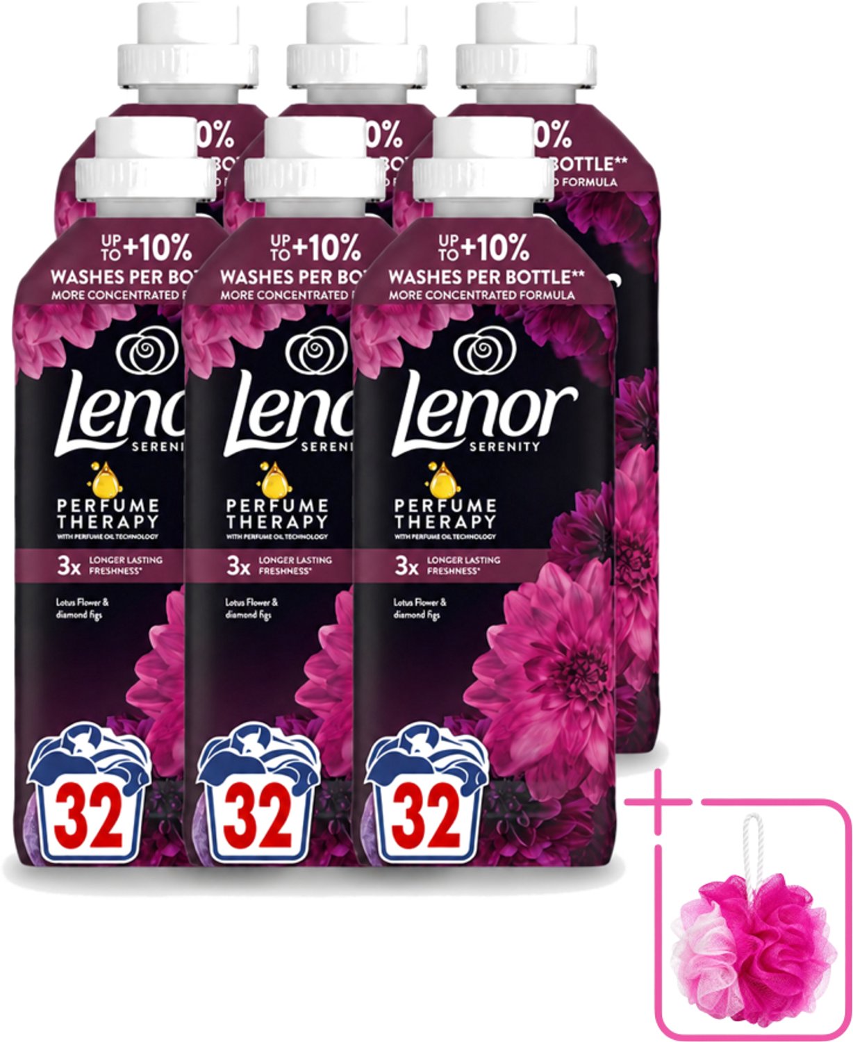 6 x Lenor – Wasverzachter – Lotus Flower & Diamond Figs – 32 Wasbeurten – 675 ml - Bulkverpakking - Wasverzachter - Douchemop - Wasmachine