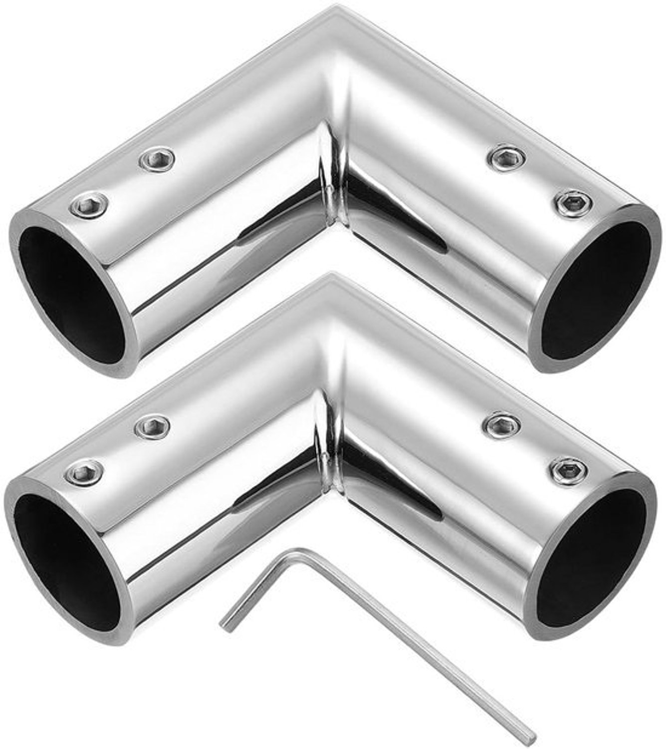 QUARKZMAN 2 x verstelbare gordijnroede, hoekverbinding, 19 mm binnendiameter, roestvrij staal 304, 90 graden raamscharnier met inbussleutel, zilverkleurig