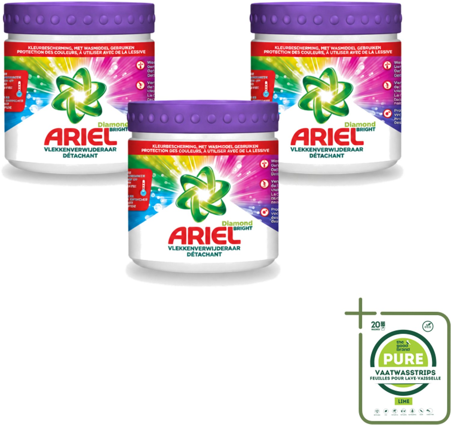 3 x Ariel Diamond Bright - Vlekverwijderaar Poeder - Gekleurde Was - 30 Wasbeurten - Grootverpakking - Vaatwasstrips - Kleurbehandeling - Vlekverwijderaar - Wasmiddel - Vlekken - Wasbeurten