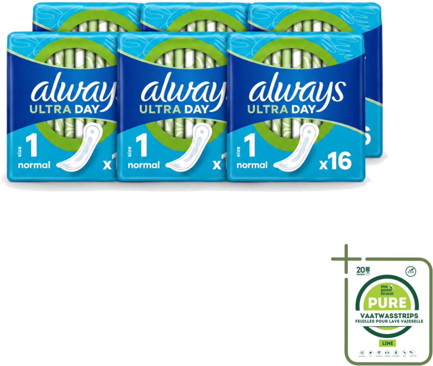 6 x Always – Maandverband – Ultra Normal – 16 Maandverbanden - Grootverpakking - Maandverband Normaal - Menstruatie Bescherming - Dagelijks Maandverband - Ultra Normaal Maandverband - Droge Maandverband