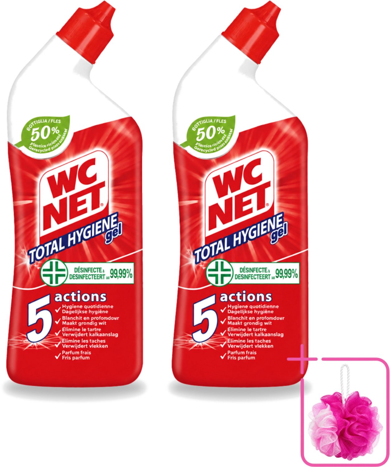 2 x WC Net - Toiletreiniger - Gel - Ontkalkt En Verwijdert Vlekken - 750 ml - Bulkverpakking - WC net - Douchemop - Toilet reinigen