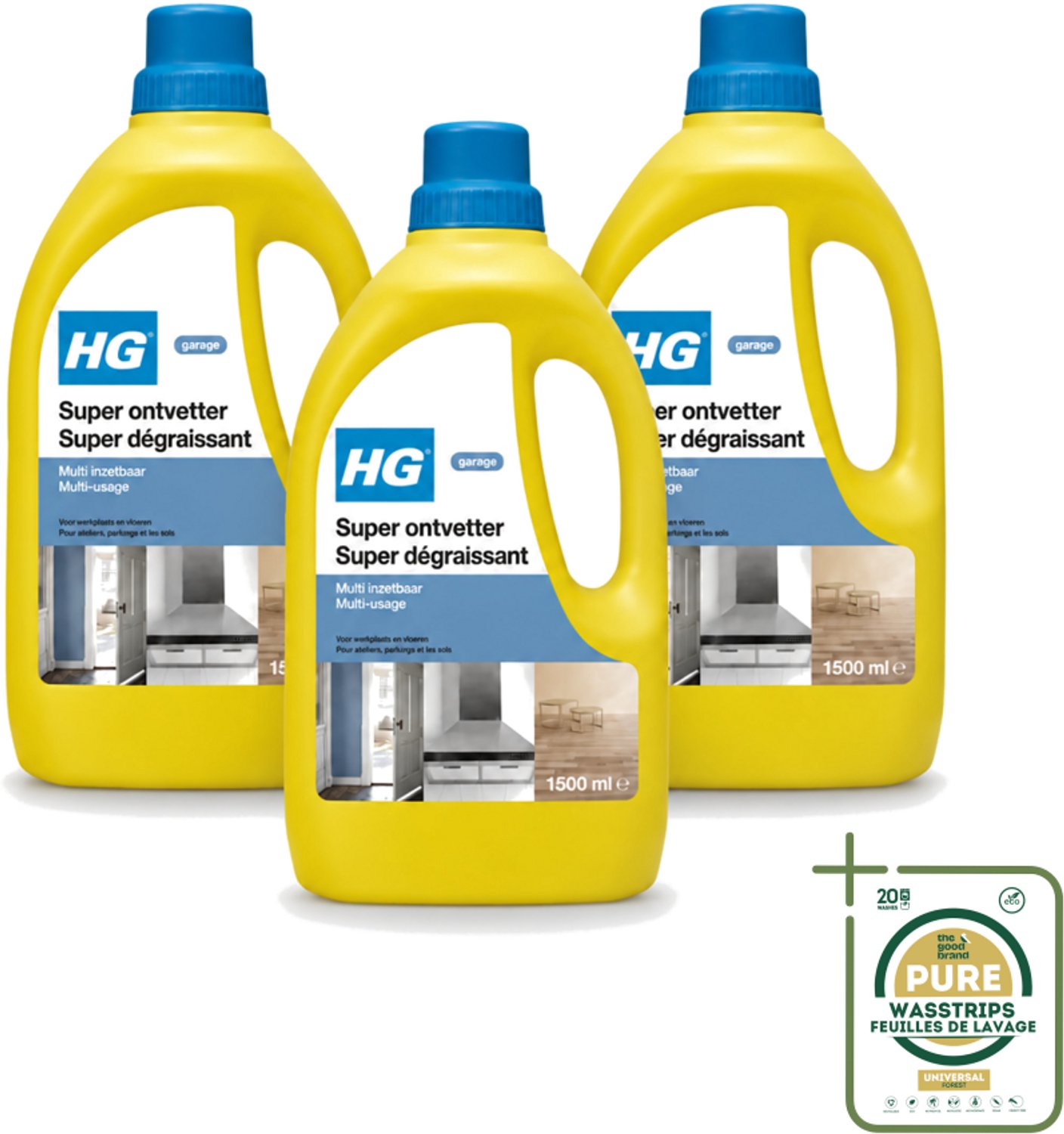 3 x HG - Super Ontvetter - 1,5 L - Ontvetter - Vet Verwijderen - Schilderwerk Reinigen - Hout Reinigen - Metaal Reinigen